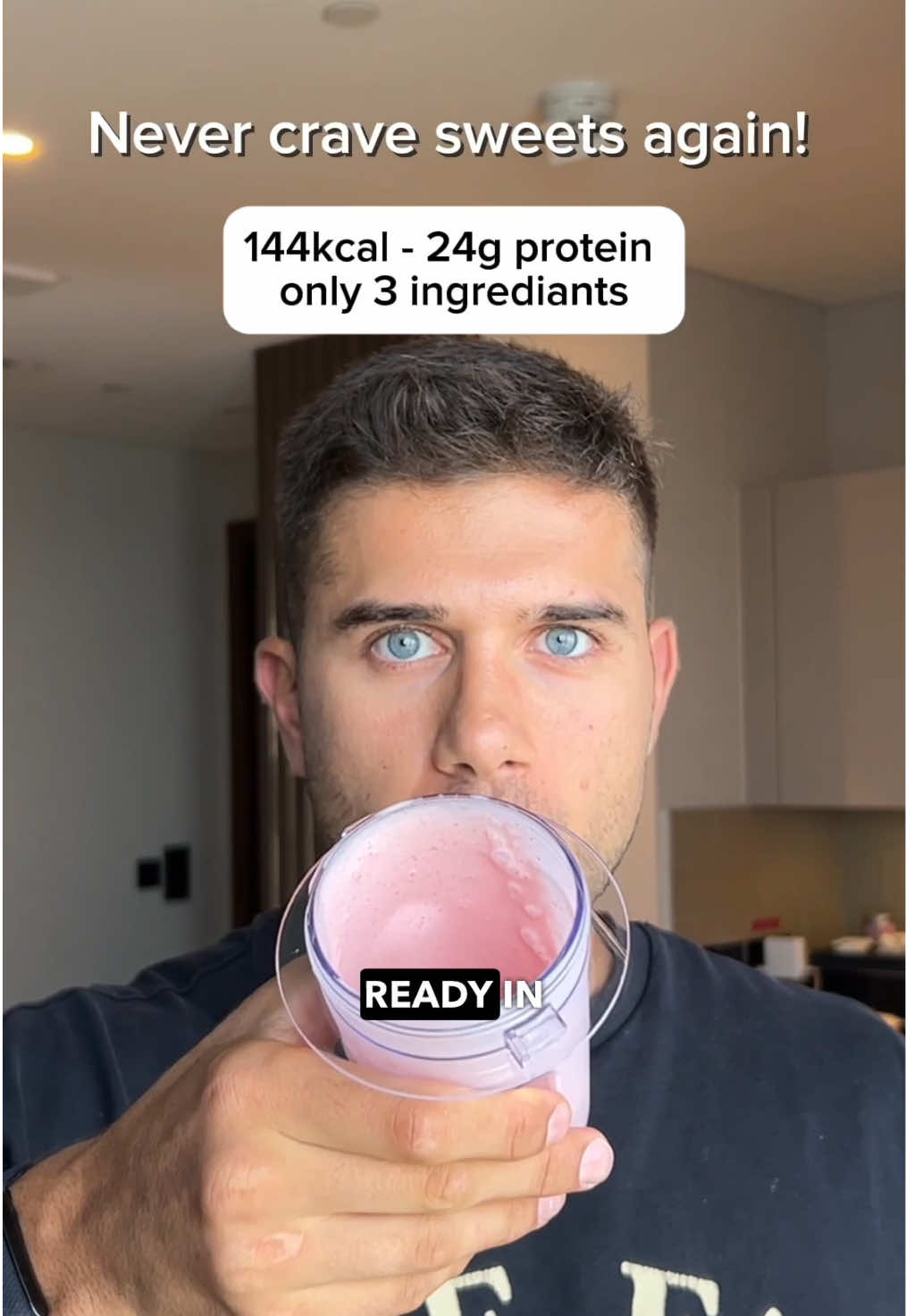Sweet cravings while cutting? Blend this. Quick, cold, high in protein — and only 144 kcal. Recipe: • 30g vanilla whey • 60g frozen strawberries • 200ml water → 24g protein | 144 kcal Tastes like a dessert, fuels like a shake. Perfect when you want something sweet without ruining your progress. 📌 Save this video & follow me for more high-protein snacks that make staying lean easier. Discipline gets results - smart choices keep them.