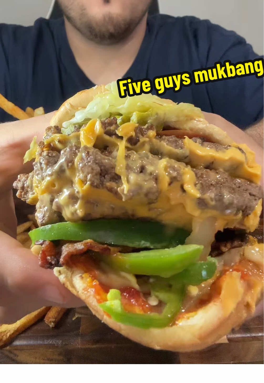 Five guys mukbang 🍔 🍟 burger #mukbangeatingshow #mukbang #mukbangers #Foodie #fyp #trending #eating #FoodTok #foryoupage #viralvideo #creatorsearchinsights #giantburger #CapCut 