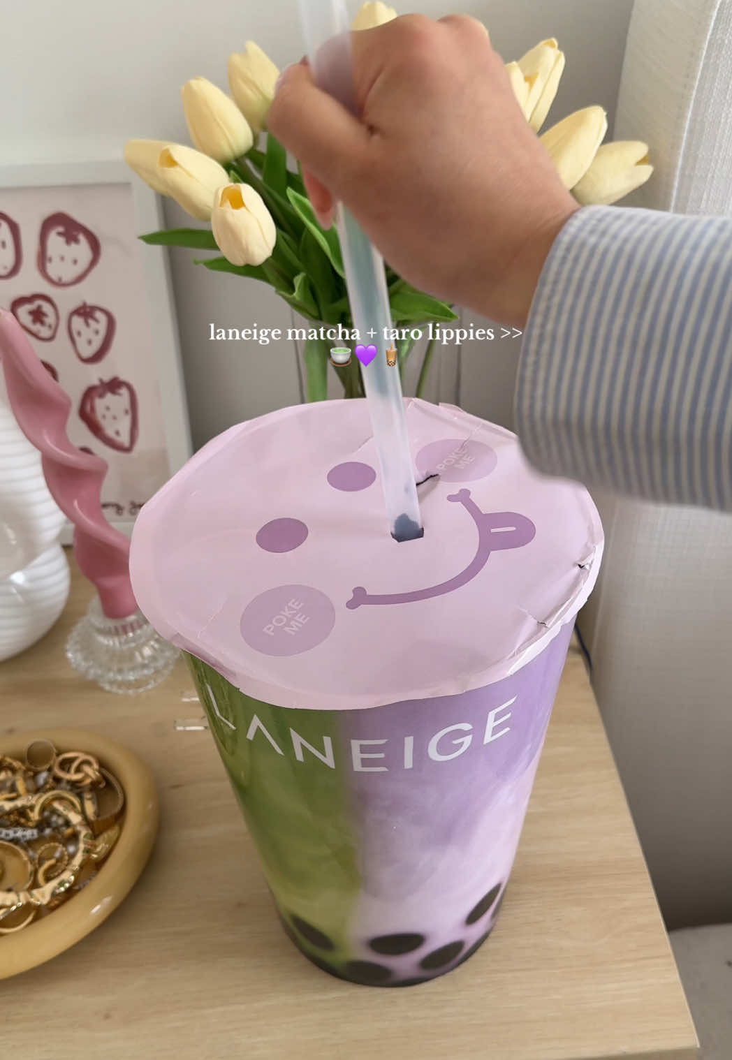 I’ve been dreaming about this omg🍵💜 @laneigeca #laneige #lipglowybalm #laneigelipmask #unboxing #prunboxing #prhaul #lipbalm #matcha #taro #bubbletea 