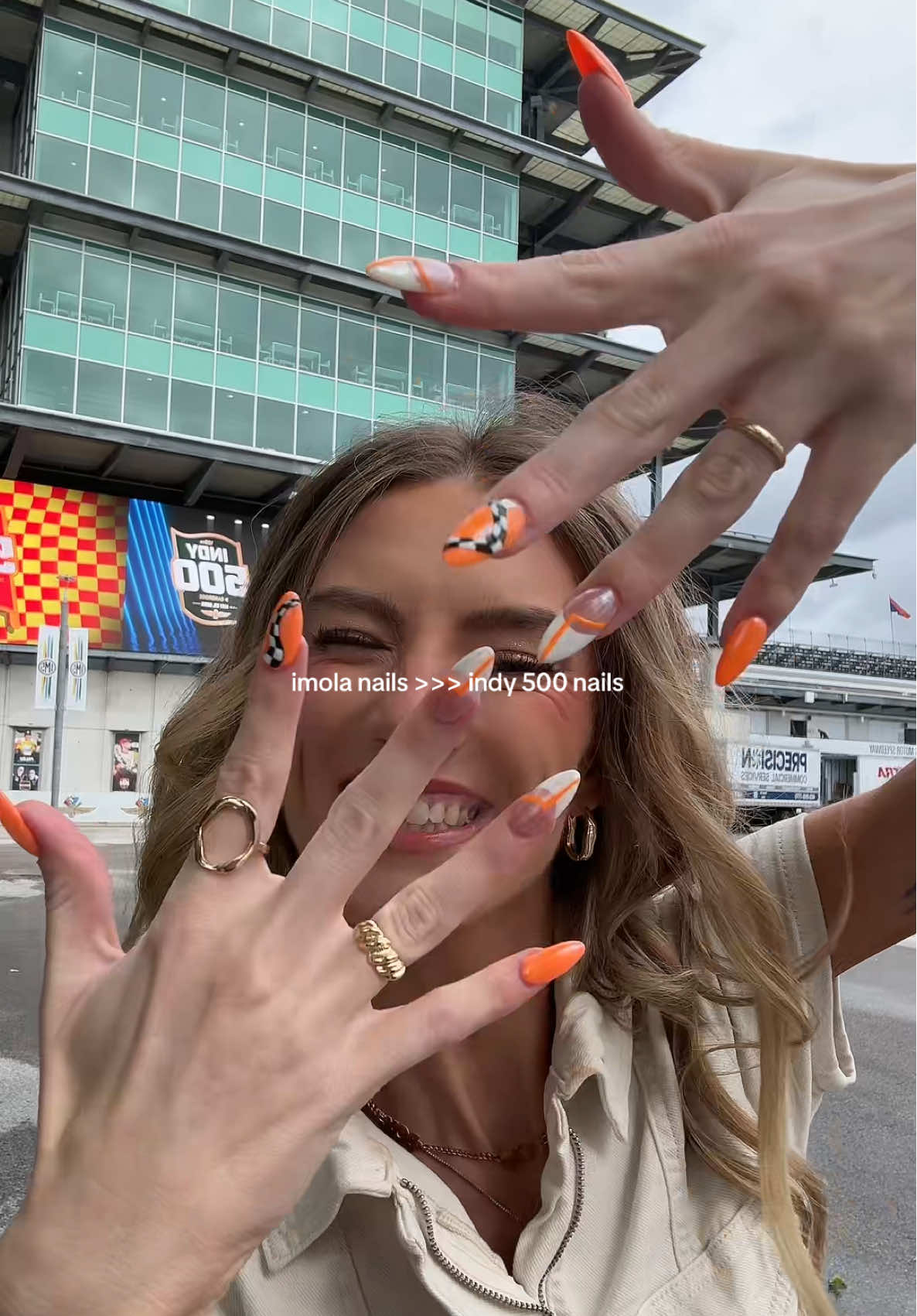 for our papaya on the front row of course 🥹🧡 #indycarnails #indycar #nailart #patooward mclaren nails #indy500 race car nails 