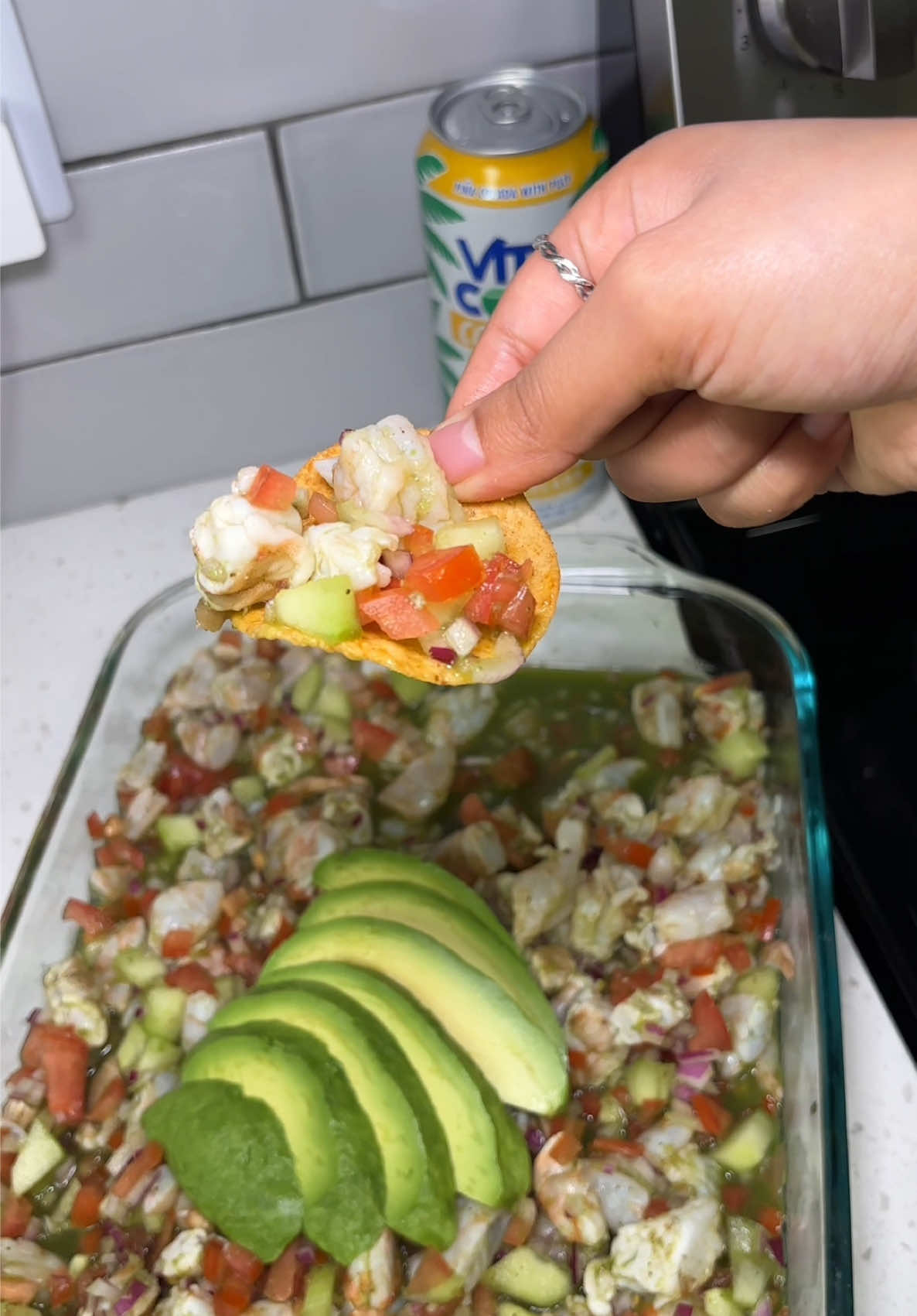 Ceviche verde with the refreshing Piña Colada Coconut juice @Vita Coco 🤍 #vitacocopartner #vitacoco #cooking #DinnerIdeas #cookwithme 