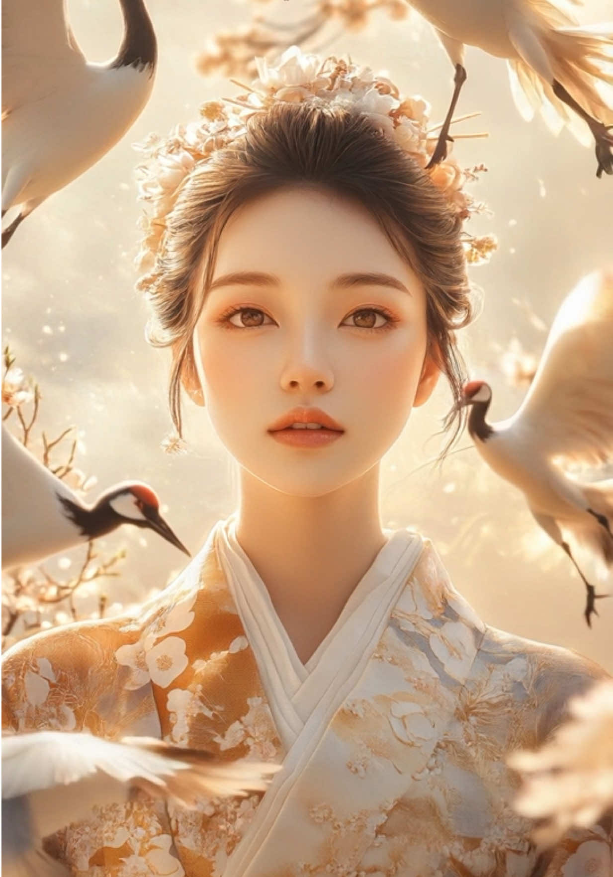 Amaterasu — the radiant sun goddess of Japanese mythology ☀️ She shines in a golden kimono ✨, surrounded by graceful cranes 🕊️ and divine light 🌸. A symbol of life, warmth, and renewal. Share the light — tag someone who needs a little sunshine today! 🌞#amaterasu #sungoddess #japanesemythology #divinefeminineenergy #magicoflights #beautysimulations 