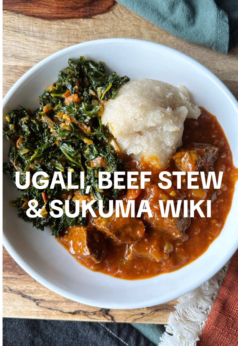 (no I’m not Kenyan, only at heart) 🥲🇰🇪❤️ so excited for #13 of the 22 world recipes series, we’re finally in Africa!!! Yayyy 💃🏾 Beef Stew, serves 4  - 1 lbs stewing beef, ususlly chuck & round cuts of beef - neutral veg oil, to cook in (better option for high heat & meat) - salt & pepper, to taste  - 1/2 large onion, dinced - 3 garlic, minced - 1 tbsp tomato paste - 1 tsp each: cayenne powder & cumin  - 2 tsp curry powder - 1.5-2tbsp royco mchuzi beef flavour, mixed with some water - 2 cups beef stock - 3 tomatoes, pureed or chopped Heat oil over med-high heat, season beef with salt & add to sear. Let them cook for a couple of min on each side just to get some colour, the high heat will help alot! Lower heat to med, add chopped onions and cook till translucent, 5ish min. Add galic & cook 1 min till fragrant. Add tomatoe paste, cook for 3-5 min until meat in coated, then all seasonings & royco. Mix well for 3-5min. Add beef stock & tomato puree, cover and let simmer on low-med heat for 30-50 min depending on the size of your meat (min was 35ish min) . Optional: remove lid for the last 10min and allow some of he liquid to evaporate for a thicker sauce! That's what I did :) Meat should be tender and not too chewy once ready! Kale Sukumawiki, serves 2-3  - 3 kale bunches, stems removed & roughly cut - olive oil, to cook in ( a better option for  veg)  - 1/2 large onion, diced - 2 tomatoes, diced - 2 tsp each: curry powder & cumin - 1 tsp each: paprika & cayenne - 1 tsp royco mchuzi beef flavour, mixed with water  Heat over med heat to cook onions until translucent. Add in tomatoes, royco & seasonings. Cook for a few min until tomatoes are soft then add kale. Kale cooks donw so you can do 1/2 portion first then the other. Lower heat and cover to allow steam to cook, 7-10min.   Cassava Ugali, serves 2 (or a hungry 1) - 1 cup cassava fiune cassava flour  - 1 cup water Boil 1 cup water with salt. Add in flour and vigoursly mix, a wooden spoon works great, turn and make sure to keep turning until no signs of uncooked flour - 3-7min. Take on & off heat if needed to avoud scorching pot. Serve immediately! #fyp #royco #kenya #kenyantiktok🇰🇪 #kenyandishes #kenyancuisine #eastafrica #eastafricanfood #eastafricancuisine #ugali #sukumawiki #beefstew #nyama #healthyrecipes 