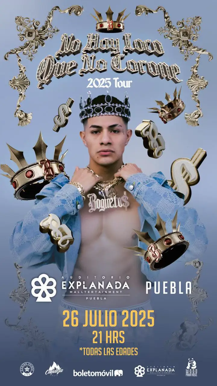 🔥Si mámaaaaa!!!!  Ya llegó la hora de perrear y ladrar con EL BOOOOO!!!!!. 🔥Para las reggaetoñeritas y reggaetoñeritos que estaban esperando ver a el chakal más caro en su ciudad, ¡¡¡¡¡y poder cantar junto al BOOOOO!!!!  todos los éxitos, Ya llegó el  👑 “NO HAY LOCO QUE NO CORONE TOUR” 👑 Para que no se queden fuera estén pendientes a los detalles de las fechas en las redes sociales del Bogueto. 👑 #Puebla el sábado 26 de Julio llega @Bogueto OG en #concierto   al  📍Auditorio Explanada  ⏰ 21:00 hrs  💥EVENTO PARA TODAS LAS EDADES💥 🎟️Venta de boletos por sistema https://boletomovil.com/evento/el-bogueto-puebla-2025-07-26 🔥Invitan: @420 ideas @candelamusic @Wood Panda Music MX @Bacha Promotora  #BOGUETO #elbogueto #Puebla #nohaylocoquenocoronetour #Conciertosenpuebla #BachaPromotora @BACHA PROMOTORA  @Mariana Alcàntara 