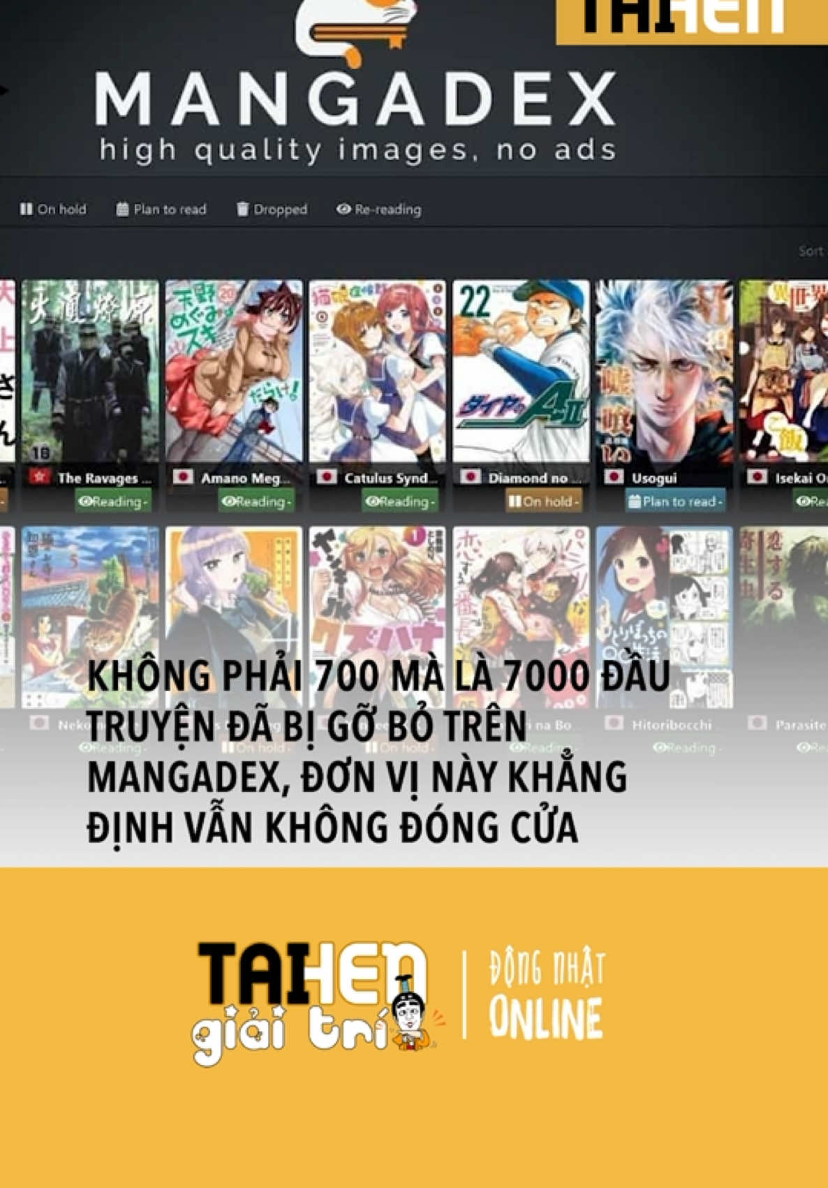 Không phải 700 mà là 7000 đầu truyện đã bị gỡ bỏ trên Mangadex, đơn vị này khẳng định vẫn không đóng cửa #taihennet #taihengiaitri #tintucnhatban #nhatban #tiktoknews 