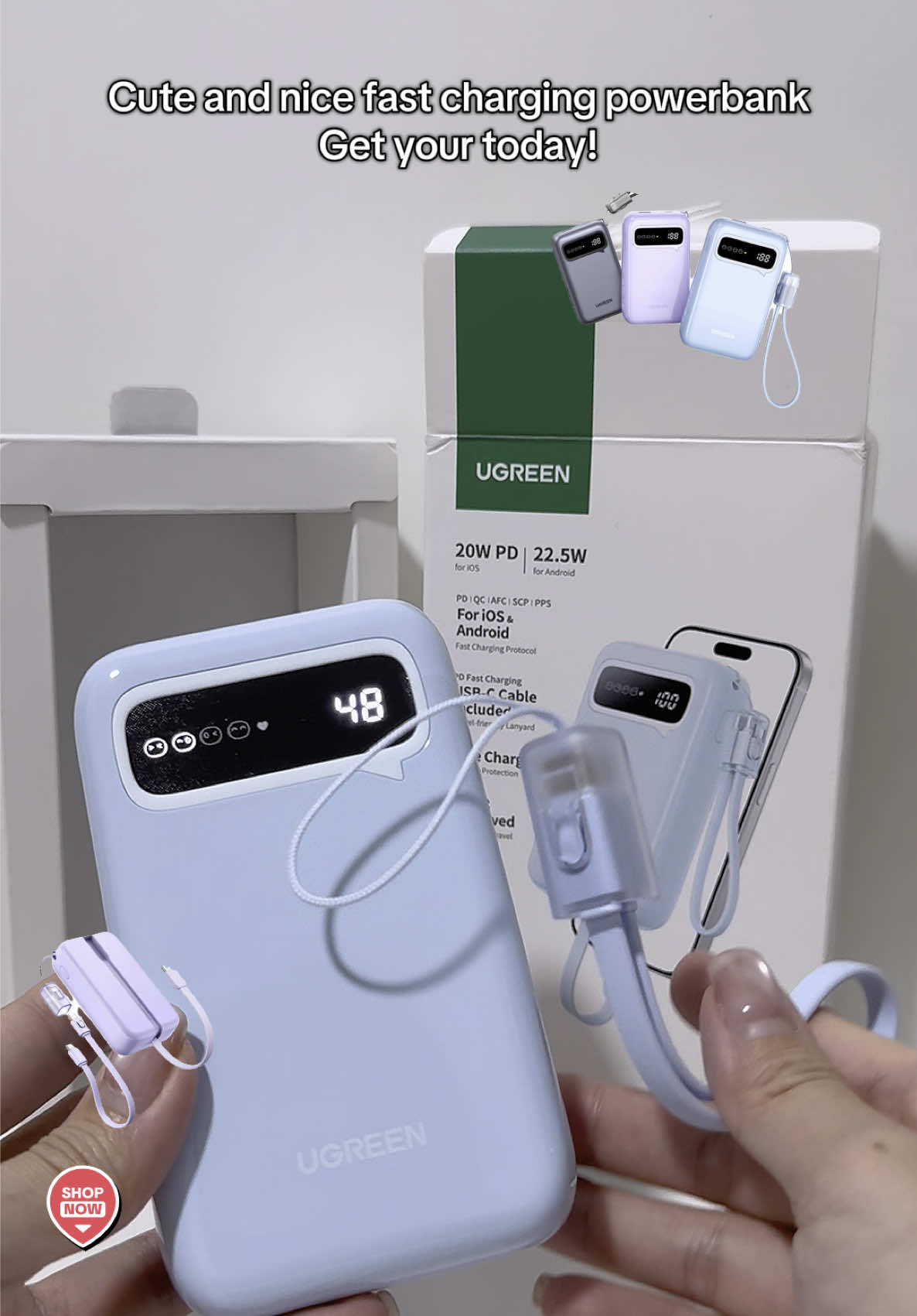 UGREEN 20000mAh Colorful Powerbank with 2 Bulit-in USB C Cables PD20W SCP22.5W #powerbank #ugreen #ugreenpowerbank #fastchargepowerbank #createtowin 