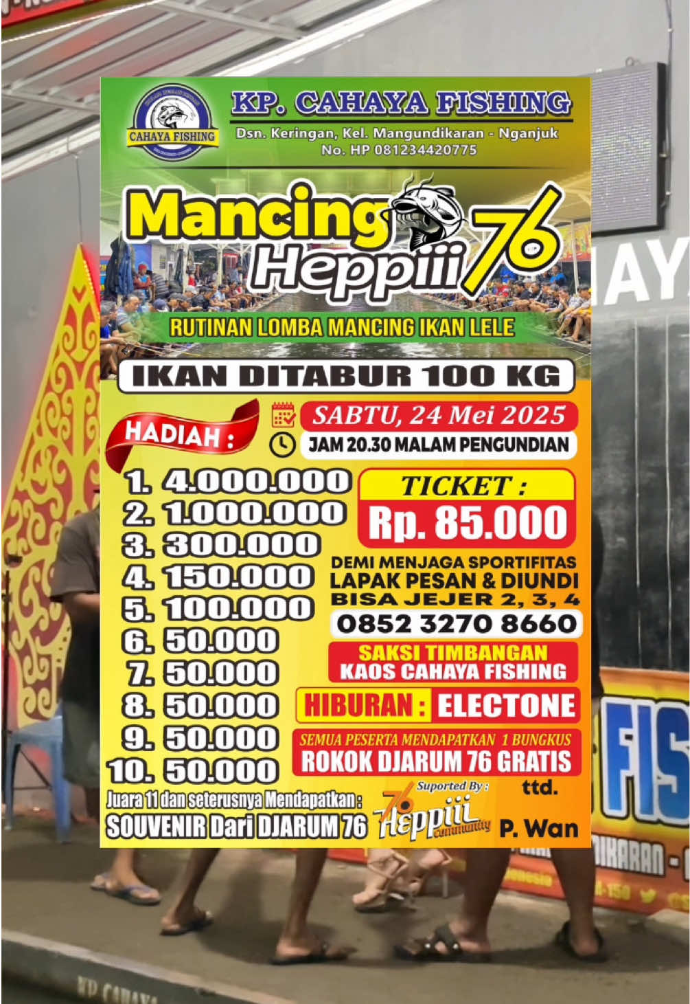 INFOOOO📢📢 LOMBA RUTINAN GALATAMA MANCING IKAN LELE BERSAMA DJARUM 76 PEMANCING MENDAPATKAN 1 BUNGKUS ROKOK D-76 GRATISSSSSS SABTU, 24 MEI 2025 PUKUL 20.30 MALAM AMANKAN LAPAKMU MULAI SEKARANG☎️📞 LAPAK PESAN & DIUNDI #fyp #kpcahayafishing #cahayafishing #infokpcahayafishing #nganjuk #fypage #mancing #kolampemancingan #fypシ゚viral #mancingmania #lombamancing #mancingikan #nganjuk24jam #nganjukkotaangin 