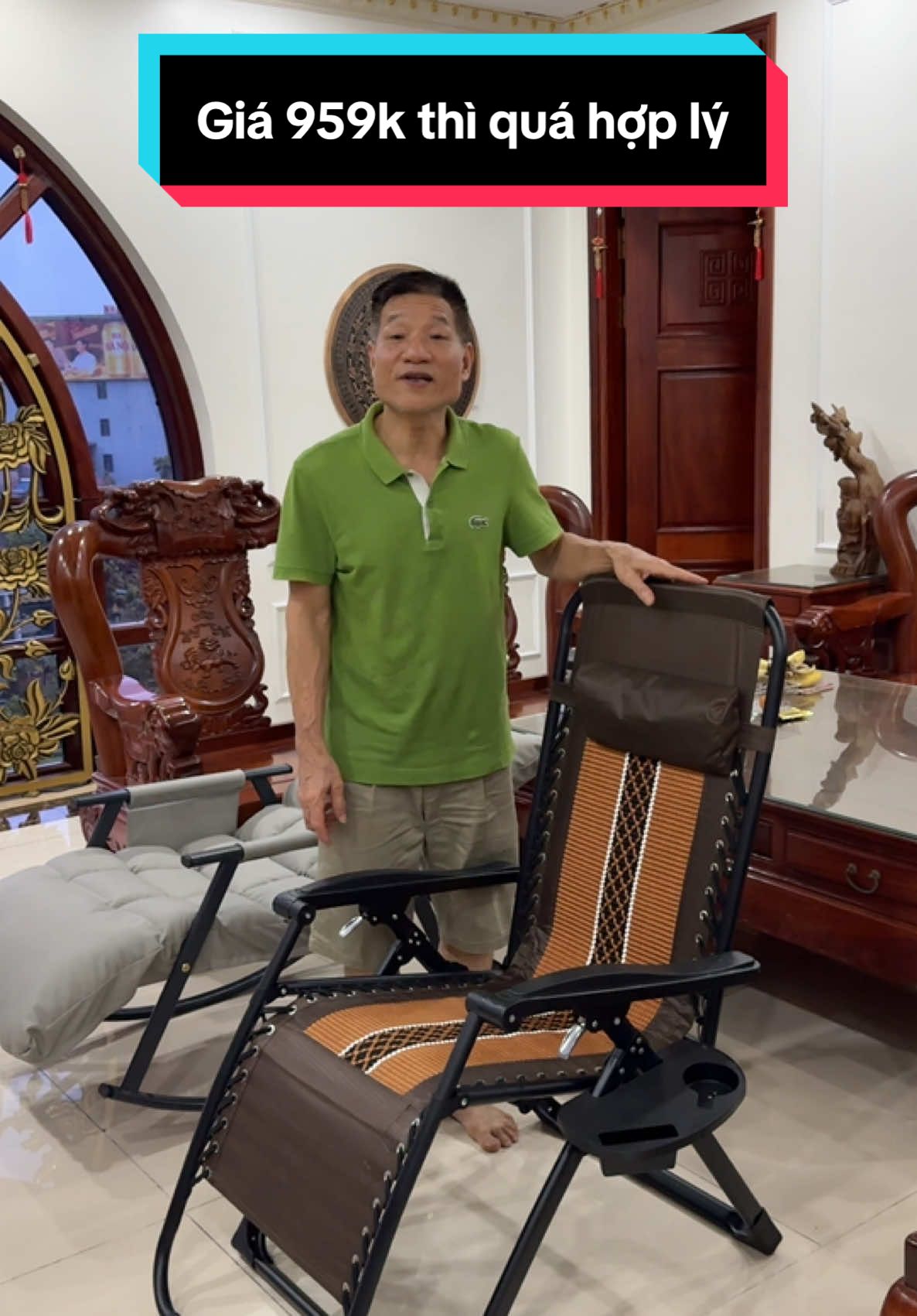 Ghế gấp gọn thép cacbon Sơn tĩnh diện vải lụa băng chịu tải 150kg ngả 170• gói đầu kèm giá để cốc để diện thoại #xuhuong #thinhhanh 