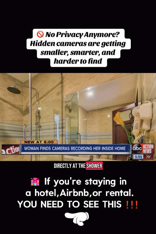 Always check for hidden cameras… Stay safe! #travel #LifeHack #hiddencameradetector #airtag #hiddencamera #safety #hotel #cameradetector #tiktokshop #spycamera #gpstracker #airbnb #spycam #gpstracking #gps #giftideas #tiktokshopfinds 