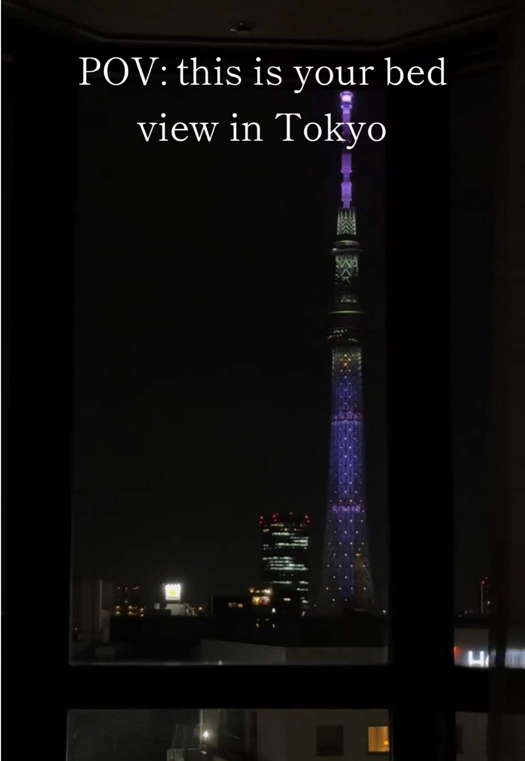 This is the best bed view I had in my life🥹 #japan #tokyo #tokyoskytree #skytree #city #travel #traveltiktok #hotel #view 