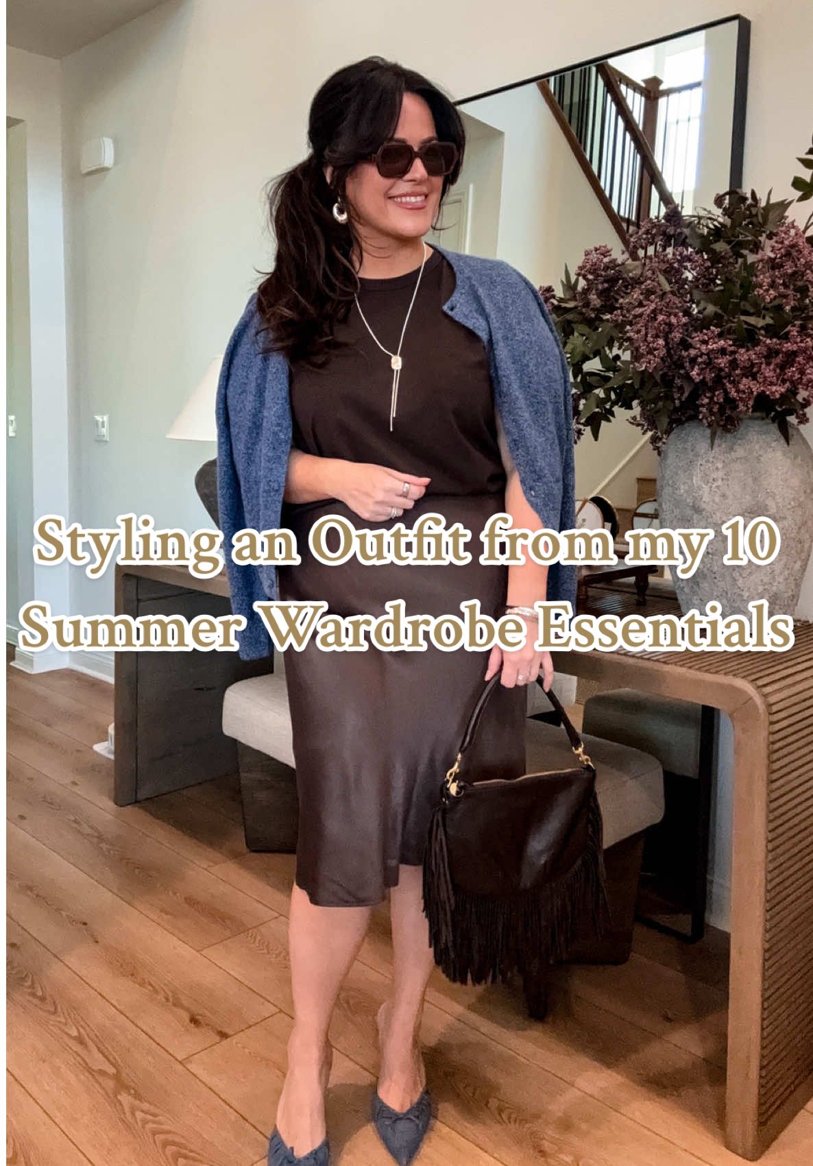 Replying to @Candy_apple_grey  Bestie, I love a challenge. Twist my arm to style these 10 summer closet staples. Styling the tee & midi skirt from the 10 item summer capsule wardrobe for the office. What do you think? want to see more outfits? It’s such a comfy and cooling midsize summer workwear outfit and you know I need a layer for the AC indoors. Why do they always have it cranked? #midsizestyle #size14 #midsizeuniversity #outfitinspo #MomsofTikTok 