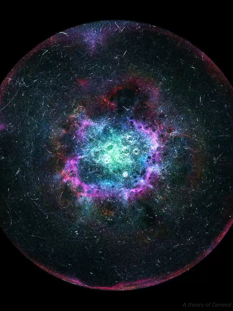 ∰ 🜴 🜔 ≋ ∂t ↺                              « A theory of General Instability » (2023) — Video render from Javascript/WebGL custom software, mixed technique audio synthesis, 12 seconds, 2025. #spacetime #colors #scifi #audiovisual #entropy #experience #newmediaart #cosmos #horizon