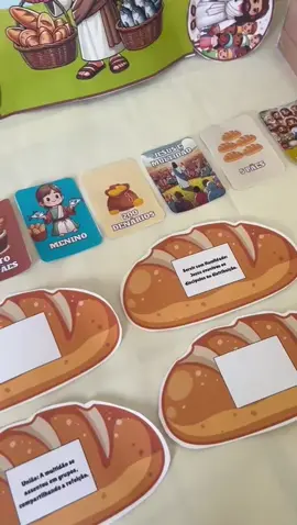 A Multiplicação de Pães e Peixes Contém: História na luva Plano de aula Painel Dinâmica: multiplicando + Jogo da velha + Jogo da memória 6 Atividades Cesto para pães e peixes Lições em formato de pães e peixes Quiz - Pães e Peixes + Fichas em branco para elaborar perguntas Possui 46 páginas Altura aproximadamente do Painel 0,84x,1,19 m Lançamento r$10,00 Acesso feito por email ✅  #paesepeixes #milagresdejesus #ministerioinfantil 