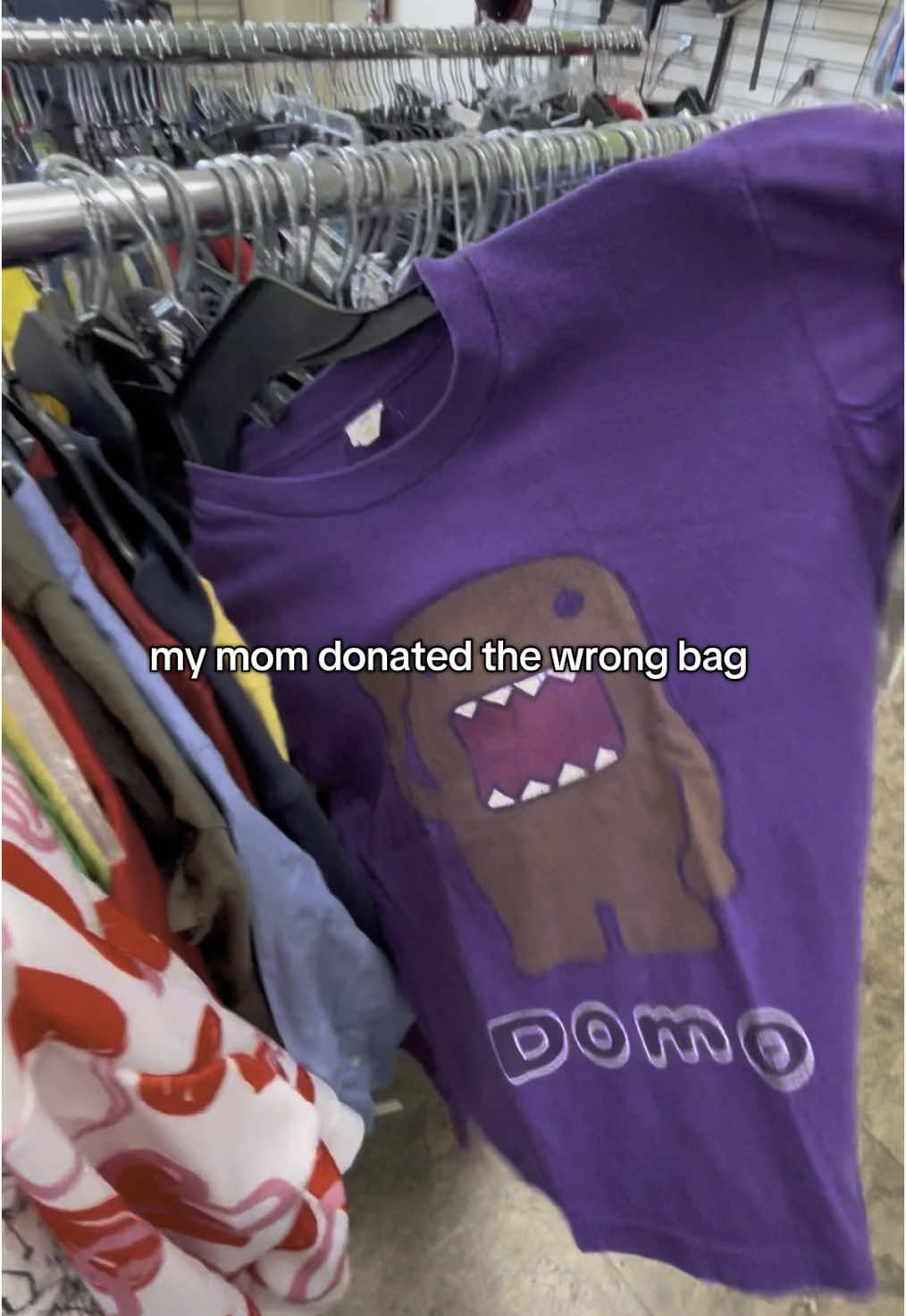 i never thought this day would come… my mom accidentally got rid of my domo tshirt  #y2k #2000s #thrifted #thrifting #thrifthaul #thrift #babytee 