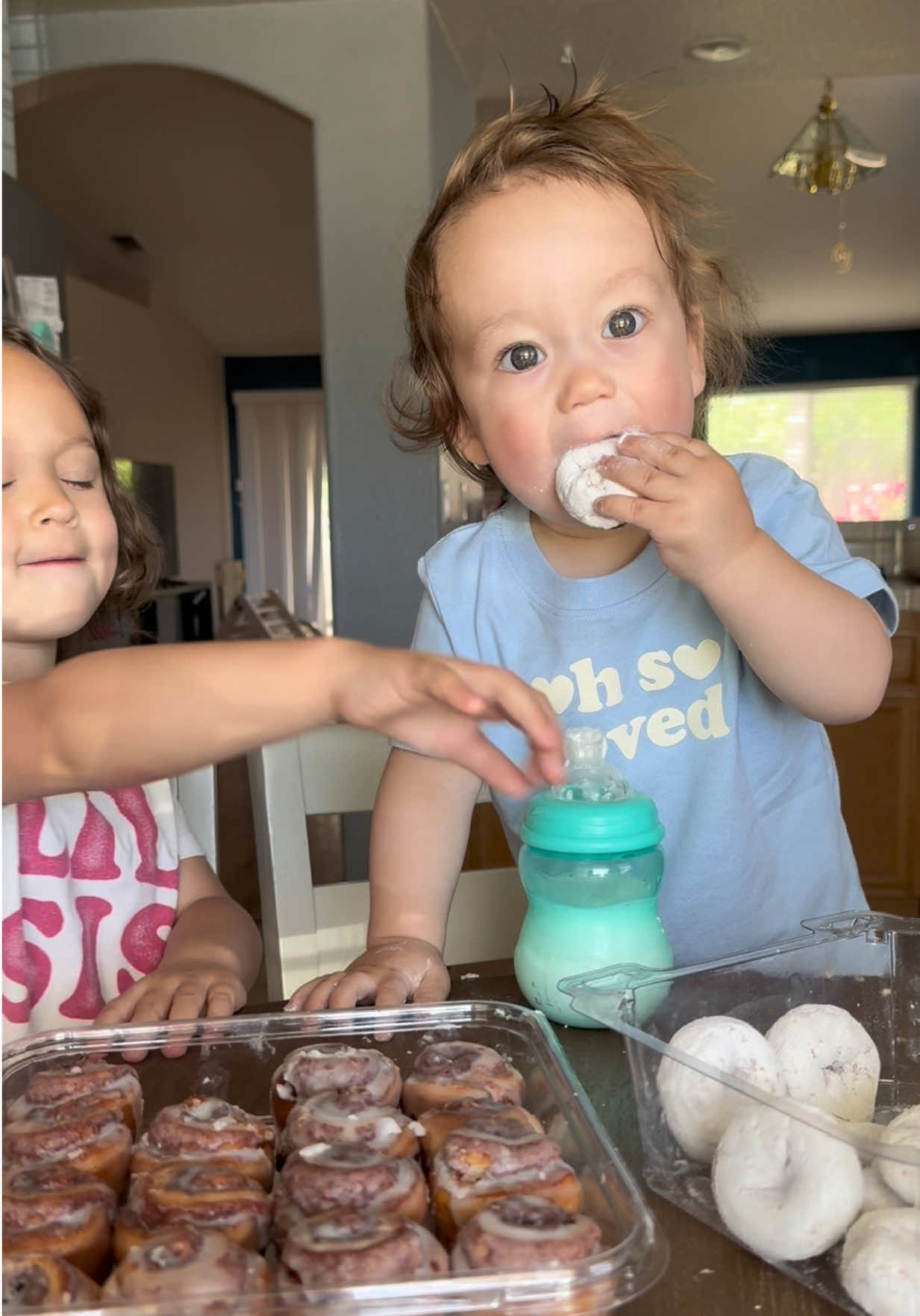 I miss these goofballs when they’re at their Dad’s 😂💙 #breakfast #eatwithme #eatwithus #toddlermom #t1dmom #donuts #diabetictoddler #goofygoober #fyp