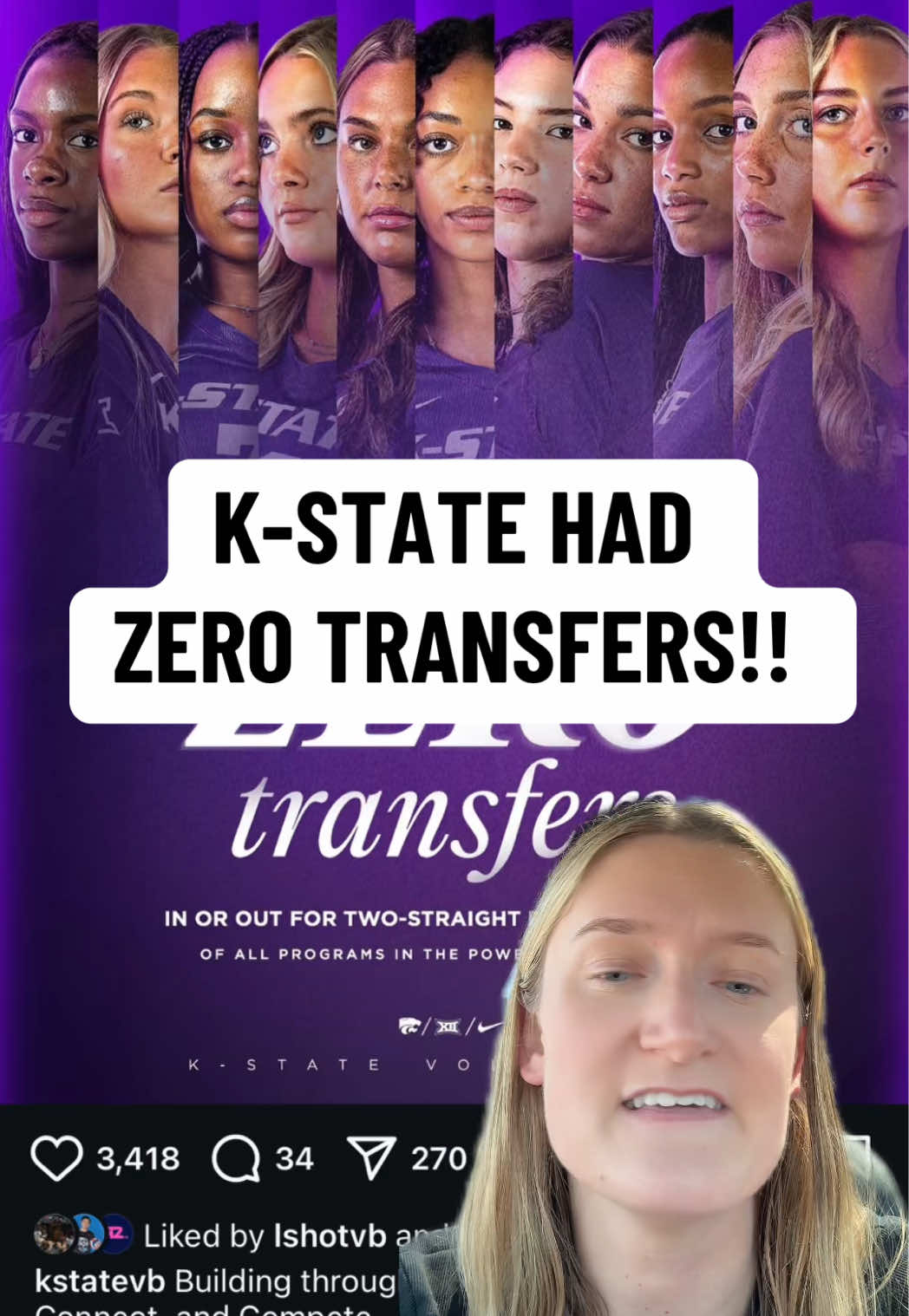 Did you know K-State is one of only two programs in the Power 4 with zero transfers in or out of the program this offseason? Kind of wild! 🏐 #greenscreen #ncaavolleyball #fyp 