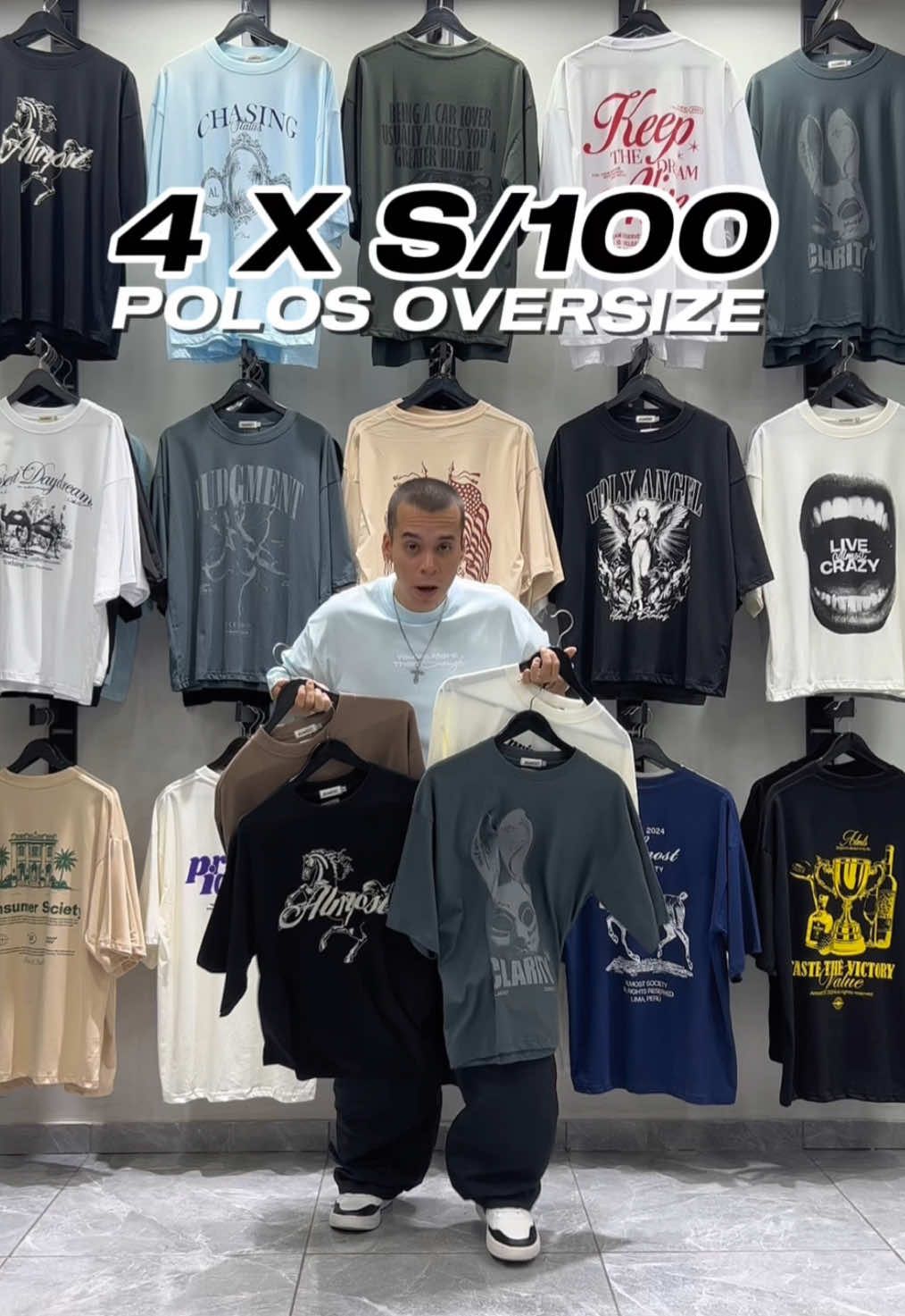 ¡Llévate 4 polos oversize estampados por 100 soles!😎🔥 #polosoversize #polosestampadosperú #ropastreetwear #modastreetwear 