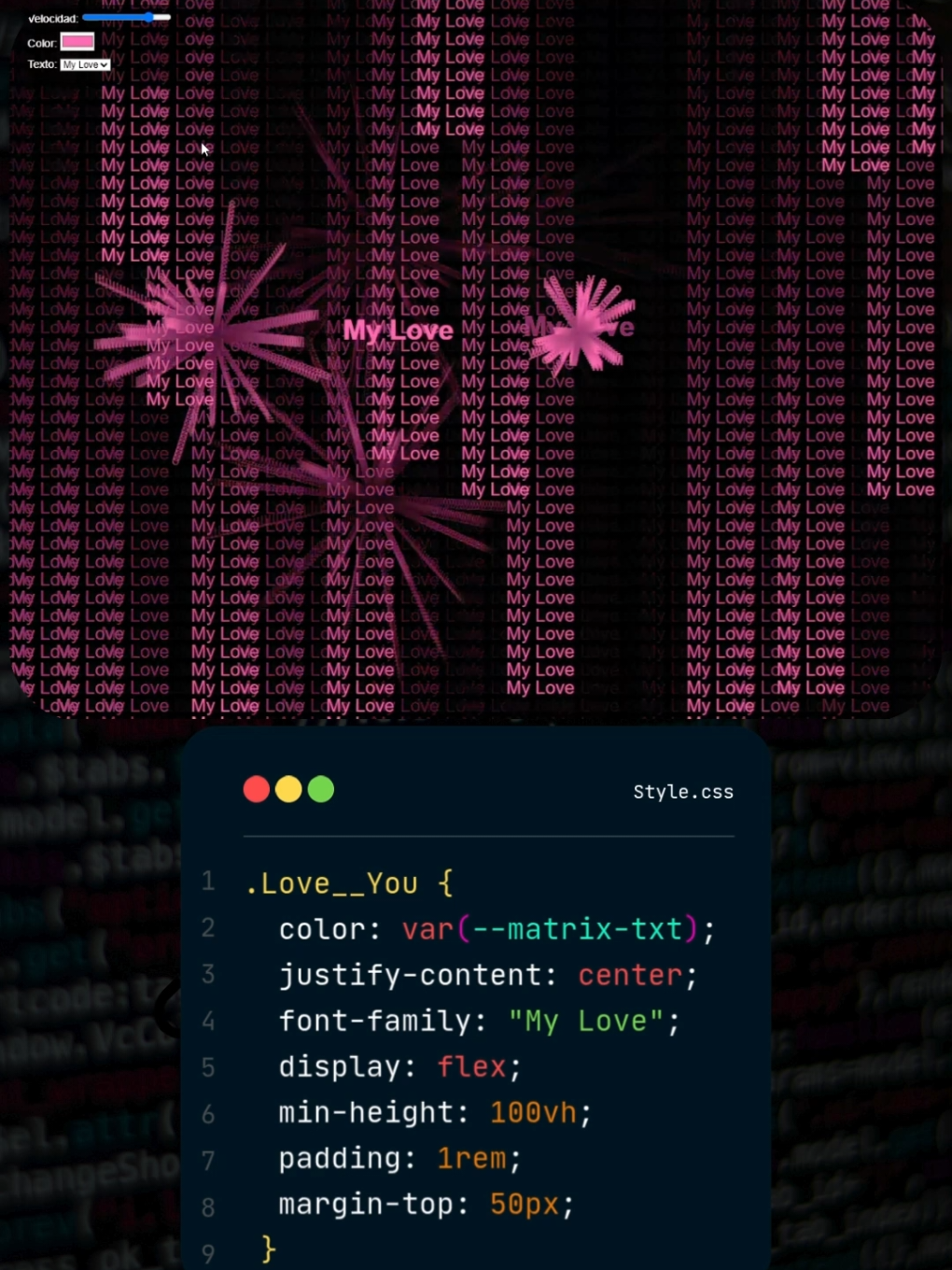 Programación | Matrix Love Efecto Romántico My Love Html, Css y Javascript  #programacion #ilove #loveyou #iloveyou #amor #teamo #mylove #dev #html #code #programming #matrix 