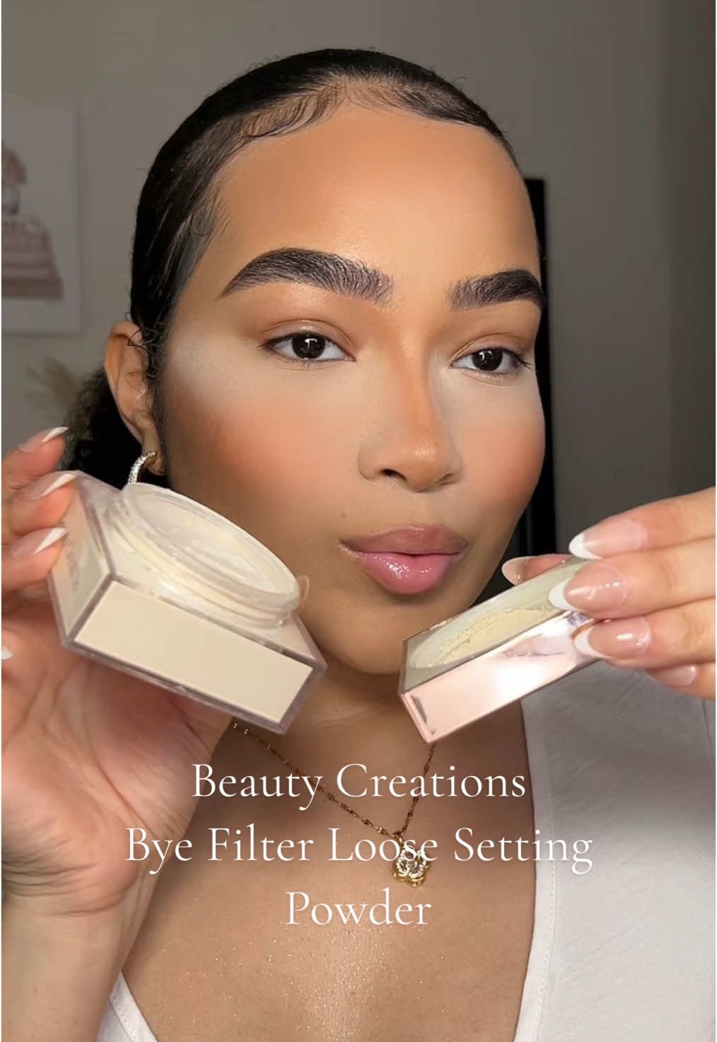 Beauty Creations Bye Filter Loose Setting Powder 😍💄 @Beauty Creations Cosmetics found at @TJ Maxx  Say goodbye to flashback and cakey makeup! The Beauty Creations Bye Filter Setting Powder blurs pores, controls shine, and gives a flawless, airbrushed finish. Lightweight and finely milled, it melts into the skin to lock your look in place all day, no filter needed. Perfect for baking, setting, or touch-ups! I’m very interested to try more of Beauty Creation’s makeup 🥰 Save this for your next makeup purchase! 📌 #loosepowder #settingpowder  #beautycreations #affordablemakeup #beautycreationscosmetics #makeuptok #beautytutorial  #maquillaje 
