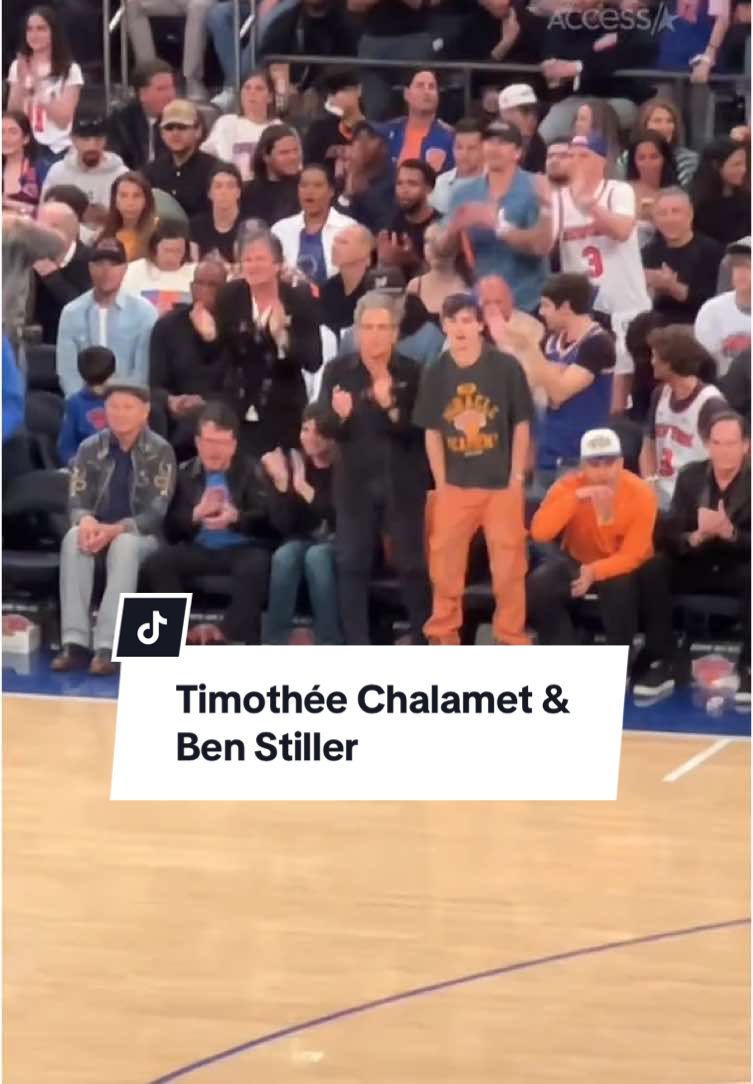 #TimothéeChalamet & #BenStiller are getting loud cheering for the #Knicks  🏀 #MSG 
