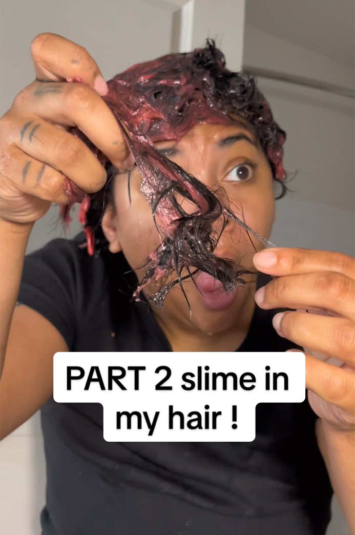 SLIME STILL STUCK N MY HAIR PART 2!! #hairstyle #hair #slimestorytime #hairtutorial #haircut #slimehairmask #viralvideo 