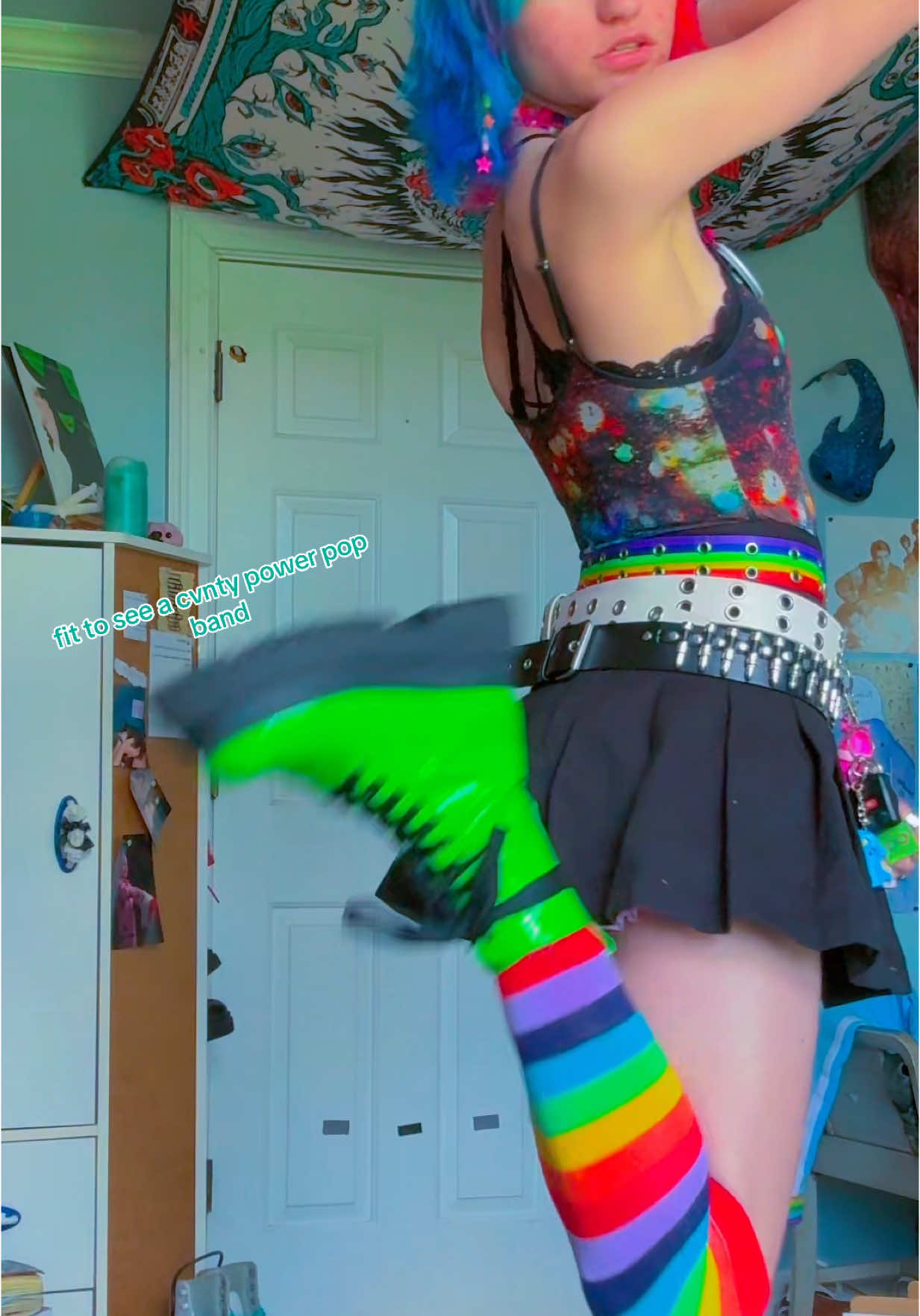wake up guys i posted again #poppunk #rainbow #rainbowdash #fitcheck #scene #scene?? #idk #justreallycolorful #rainbowcore nobody freak out guys i’m wearing frilly SHORTS.