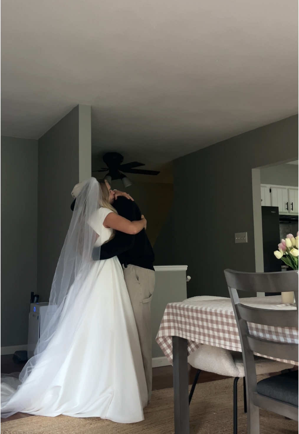 Surprised my husband in my dress today..🥲  We had so many people around us on our wedding day first look.. so this ended up being a really unexpected special re-do completely in private🥺  #fyp #husbandwife #weddingdress 