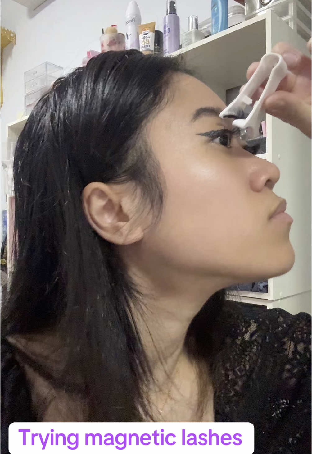 Second attempt.   took a few tries to get the hang of it. Kinda.  All I can say for now it’s not bad I guess.   #Magneticlashes #Shein #lashextensions 