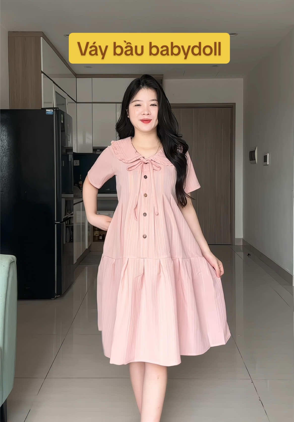 Váy bầu babydoll xếp ly đuôi cá phù hợp mặc đi làm , đi chơi #vaybau #đầmbầu #vaybauxinh #mẹbầu #dambaudep #babydoll #hellobanhgao 