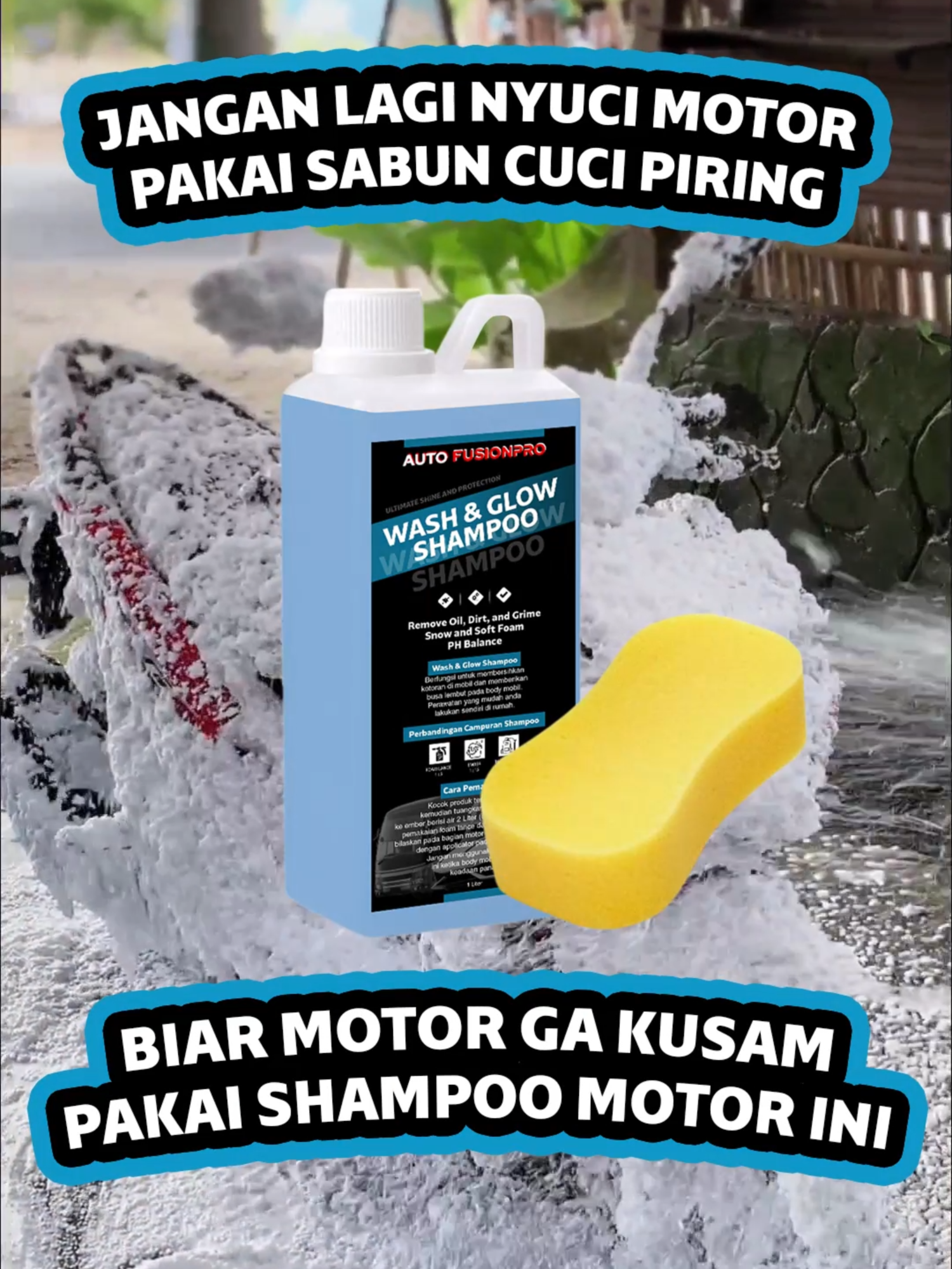 gua kira nyuci motor pakai sabun cuci piring aman, ternyata malah bikin motor kusam. harus pakai wash and glow shampoo ini, dengan pH balance aman untuk cat dan busa seperti salju #shampoomotor #shampokendaraan #carcare #carcareproducts #fy #lewat