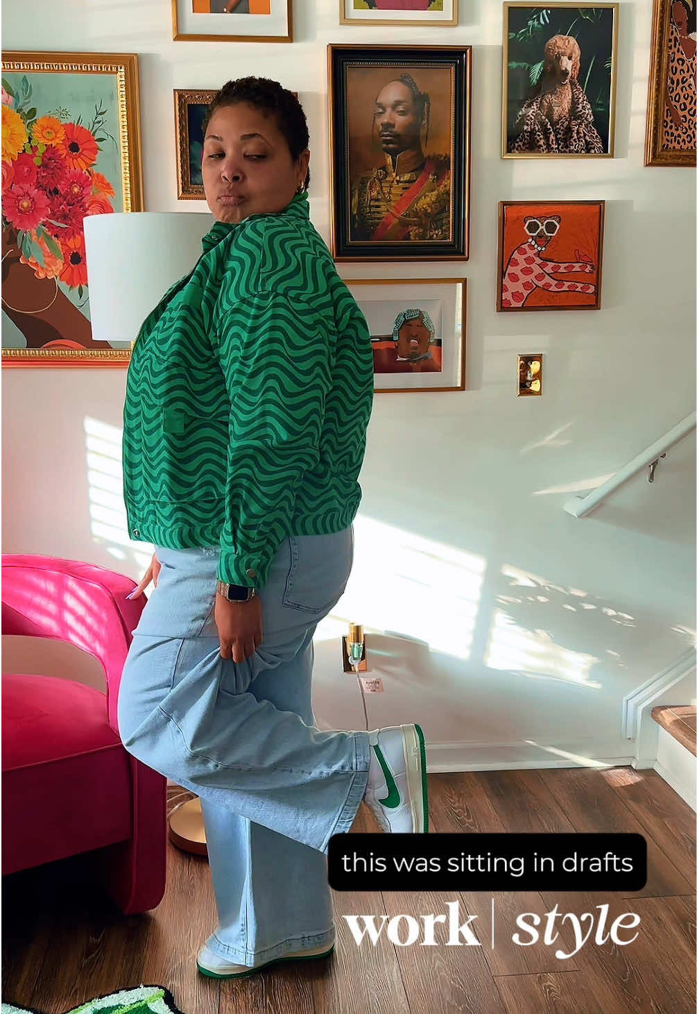 Casual workfit • Workwear • Work outfit • Casual Friday #greenoutfit #green #ootdinspo #ootdfashion #nikes #airforces 