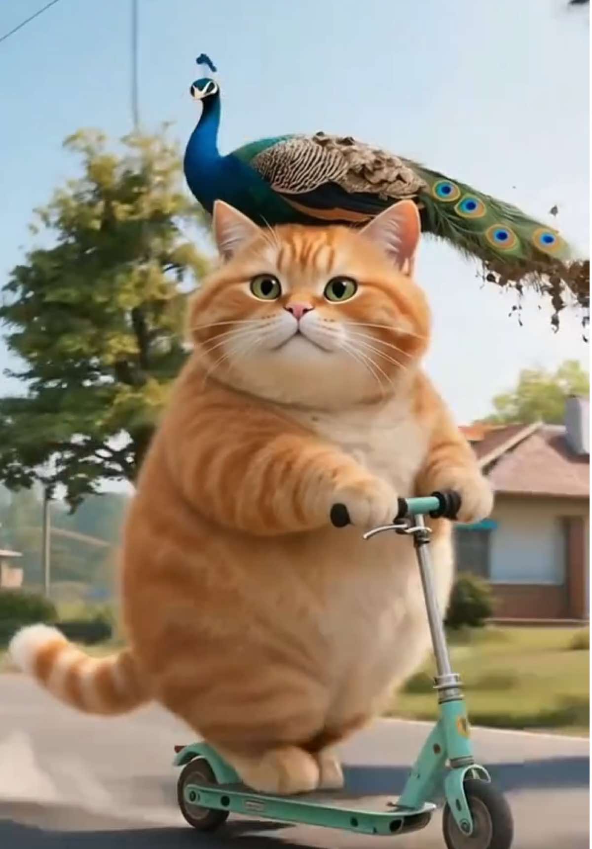 Orange cat found a sick peacock and took care of it #cat #fyp #foryou #kitty #cutecat #orangecat #kucing #aicat #catlover