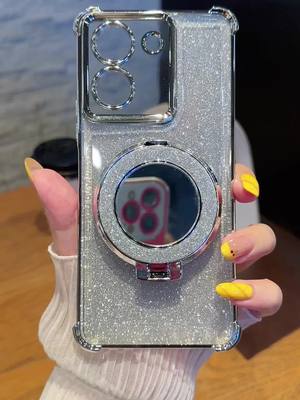 Cocok untuk【VIVO Y27S 4G】Case Ponsel Lanyard Motif Cermin Bulat Berkilau Keperakan