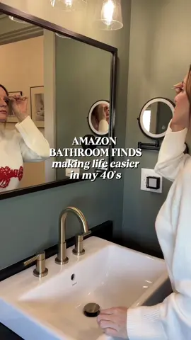 Amazon bathroom finds that are making life *way* easier in my 40s, because convenience is the real luxury ✨ We aren’t going to talk about everything you can see with that 10X zoom. 😅 What’s one thing in your bathroom you *can’t* live without? - T