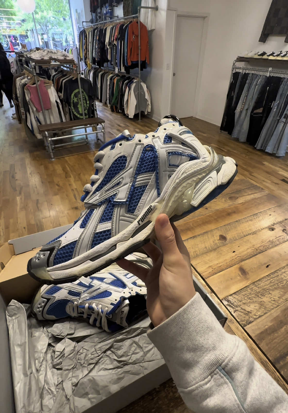 Balenci Blue / White Runners! Size 9 / $600 / Come Shop! #fyp #chicago #sneakerstore #snkrs #designertok 