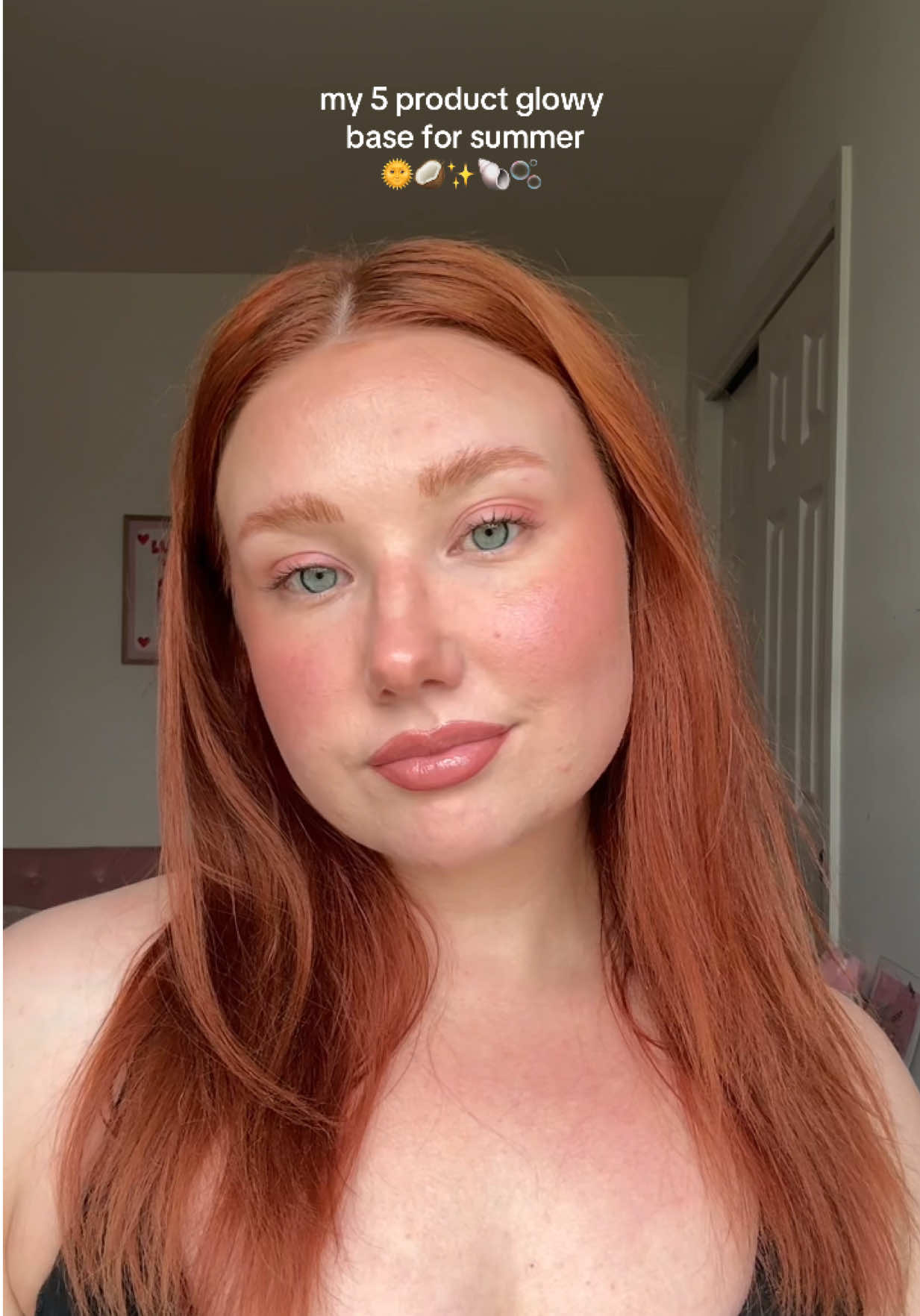 5 product glowy base for summer 🌞💓 @Saie @MERIT Beauty  #summermakeup #glowyskin #glowymakeup #easymakeup #grwm 