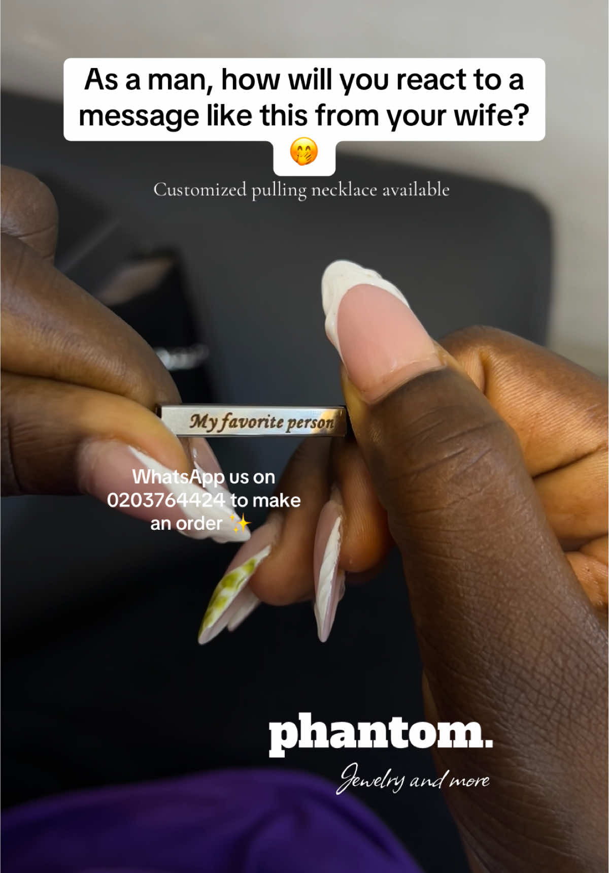 I said wife oo🤭 ✅ Available in gold and silver too 🏷️ 200cedis only  ☎️ Dm or message us on 0203764424 to make an order  VD; A customized pulling necklace with secret message on display  #phantomjewelry #jewelrystoreghana #customizednecklace #customizednamenecklace #necklacewithmessage #customizedgifts #accraghana🇬🇭 