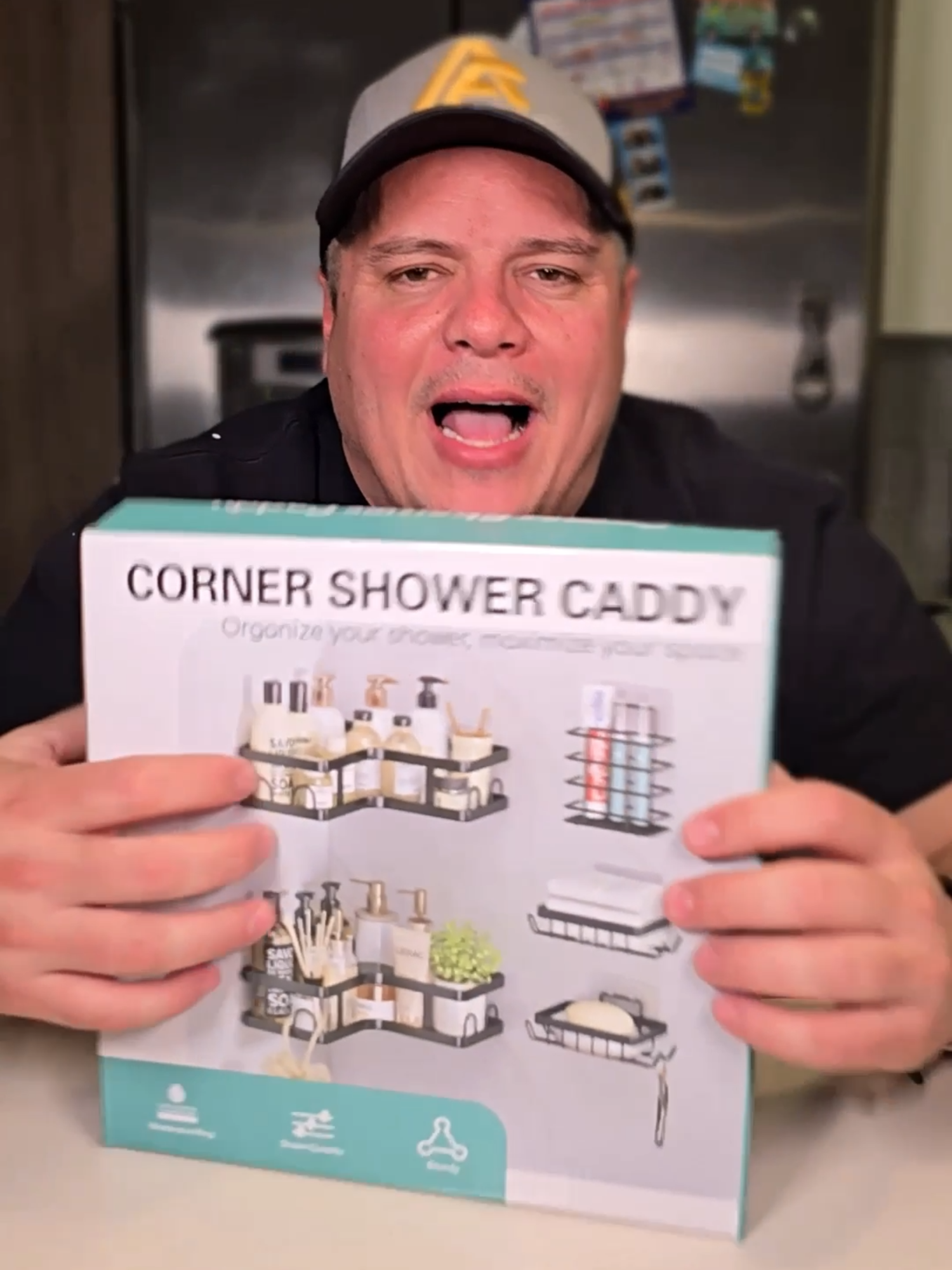 Estante de ducha esquinero de 5 piezas, sin perforaciones, de acero inoxidable, con ganchos para baño, color negro