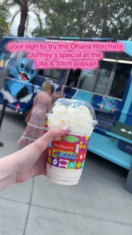 Ohana Horchata drink at the Lilo & Stich pop up in Disney Springs for a limited time!!😍 #disneysprings #leloandstich #joffreyscoffee 