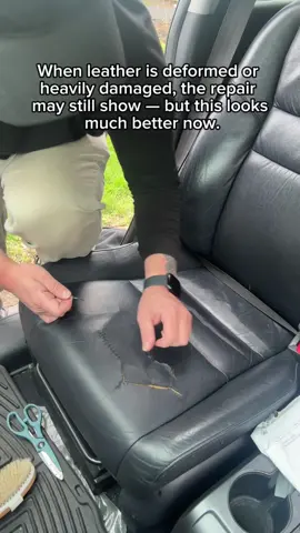 Repairing a deformed leather seat in a car. Not perfect — but much better than before! Mobile leather repair service in NYC. Watch how we restore damaged interiors. #leatherrepair #carseatrepair #upholsteryrepair #nycauto #carrepair #autoleatherfix #brooklynny #beforeafter #fyp #carinterior