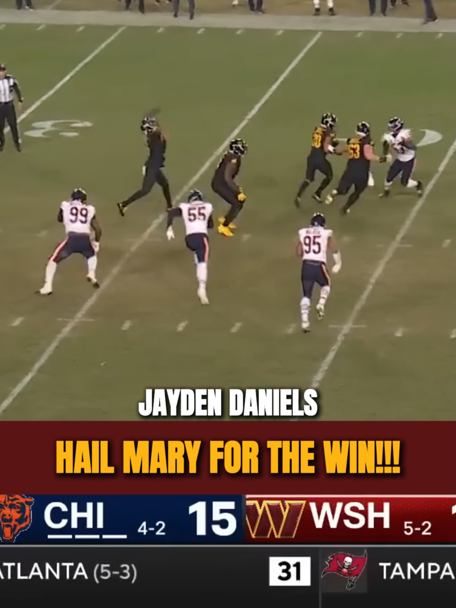 Jayden Daniels Throws 52-Yard Hail Mary to Beat the Bears! #nflfootball #nflhighlights #nfl #footballhighlights #explorepage