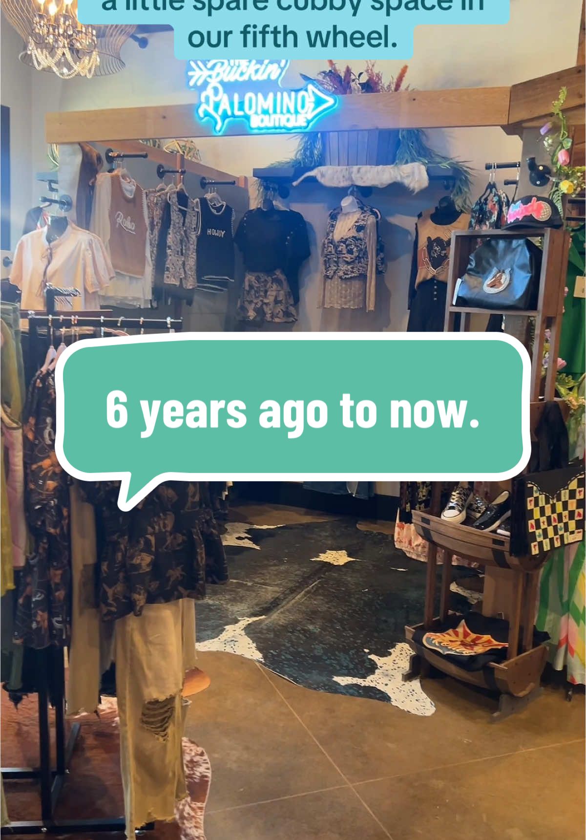 To think I started just out of a little cubby space that we had extra in our fifth wheel, while my husband and I traveled as he worked on the pipeline…  to now… 6 years later.  Expanded to 2 storefront locations, grown our online boutique, and we are mobile with multiple vendor events on our yearly show line up.. That “silly” little hobby everyone thought I was doing has turned into something I never would have imaged. Some days I sit back and think what am I doing… and ask god if this is my direction still. Then some days I sit and reflect over how the years have changed and see all the growth.. Don’t get me wrong days are hard and nights are long. But with god I can do all things. Super blessed and overall thankful. #reflect#lookingback#to#now#6yearsago#fyp#trending#growth#western#fashion#westernstyle#boutique#mobile#hard#hardwork#girl#girls#woman#starting#small#hustle#work#little#big#rodeo#westernfashion#rodeotok#keepgrinding#showupshowoff#thankful#silly#hobby#pipeline#wife#travel#bluecollar#fifthwheel#fifthwheelliving#camperlife#welder#weldertok#weldernation