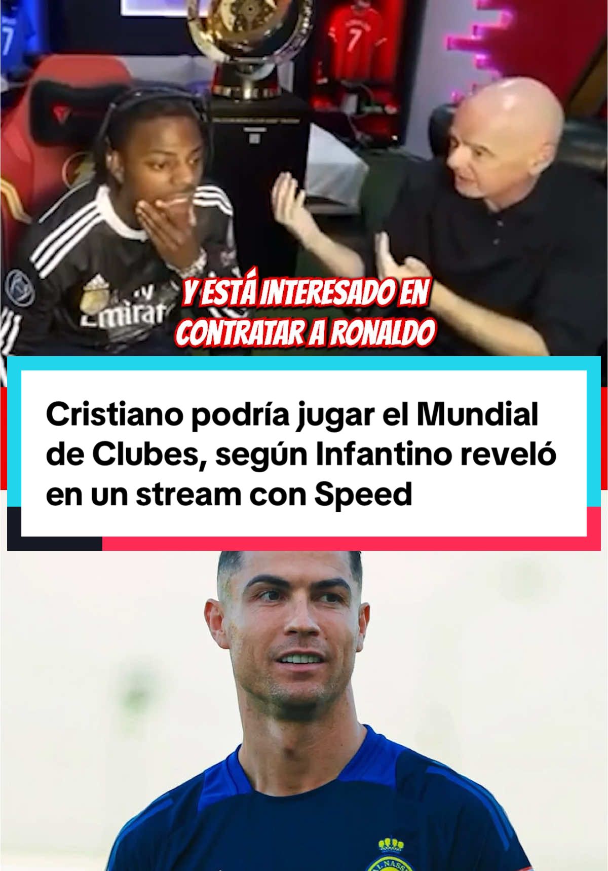 💣 Cristiano podría jugar el Mundial de Clubes, según Infantino reveló en un stream con Speed ⚠️ 👀 ¿En qué equipo te gustaría verlo? #infantino #fifa #speed #mundialdeclubes #cristiano #cr7 #futbol⚽️ #TikTokDeportes #futboltiktok 