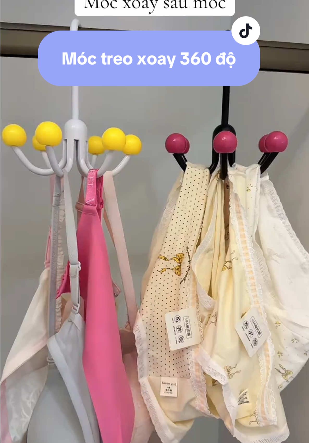 Thật sự rất tiện lợi khi sử dụng vật nhỏ này để cất đồ lót dây. Móc treo 6 móc, coay 360 độ