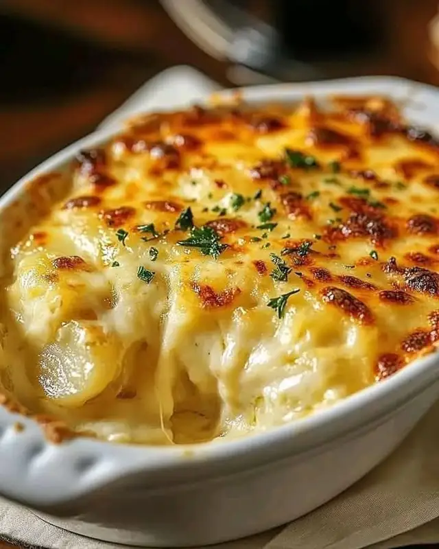 Indulge in creamy, cheesy goodness with this easy copycat Ruth's Chris Steakhouse Potatoes Au Gratin! Perfect for any occasion. 🥔🧀✨ Ingredients: - 1/2 medium onion, minced - 1 garlic clove, minced - 3/4 cup chicken stock - 1 1/4 cups heavy cream - 2 cups grated potatoes - 1 cup shredded cheese (e.g., Gruyère or Cheddar) - Salt and pepper to taste - 2 tablespoons butter Directions: 1. Preheat your oven to 350°F (175°C) and get ready for the deliciousness ahead! 2. In a skillet, melt the butter over medium heat. Once it’s bubbly, toss in the minced onion and garlic. Sauté until they’re soft and fragrant. 3. Pour in the chicken stock and heavy cream, then bring the mixture to a gentle simmer. Let those flavors mingle! 4. In a greased baking dish, layer the grated potatoes evenly—this is where the magic happens! 5. Drizzle the creamy mixture over the potatoes, making sure every strand is coated in that heavenly sauce. 6. Top it off with a delightful sprinkle of shredded cheese and season with salt and pepper to your liking. 7. Pop the dish into the preheated oven and bake for about 45 minutes, until the top is a gorgeous golden brown and the potatoes are tender. 8. Once it’s out of the oven, let it cool for a few minutes to avoid burning your tongue, and then serve it up! Enjoy this irresistibly creamy, cheesy delight for your next dinner. Your taste buds will thank you! 🤤🥘