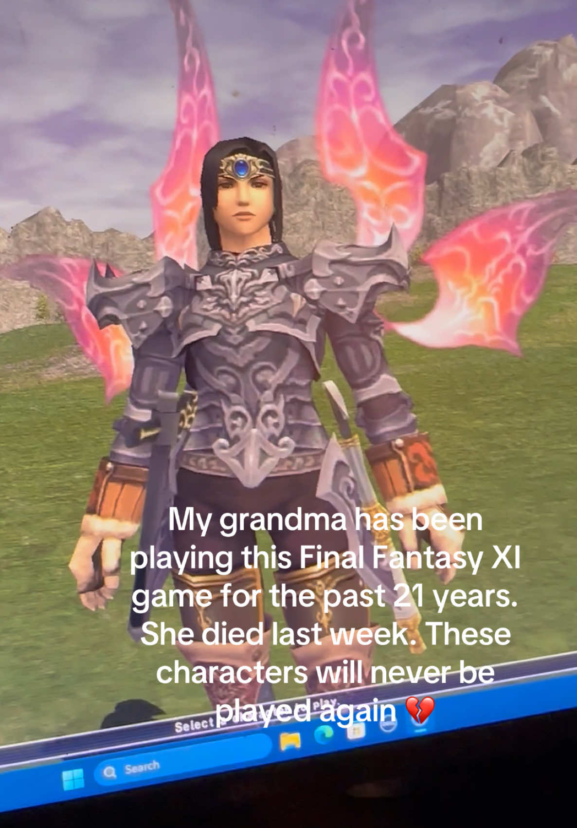 She started playing this game in 2004. Made friends playing online with a few of these teen gamer guys, they had played together for many years and even traveled here to take her to dinner one time in 2010. She kept in close touch with one of them, he’s super grown with a child now, he sent her photos of his family all the time and she would tell him how she’s doing. I had to break the news to him. She named 4 of her characters after her 4 oldest granddaughters. Jessimay, Dabbaby, Bakimmy, and Readykat. She was on the Asura server. #ffxi #finalfantasy #squareenix 