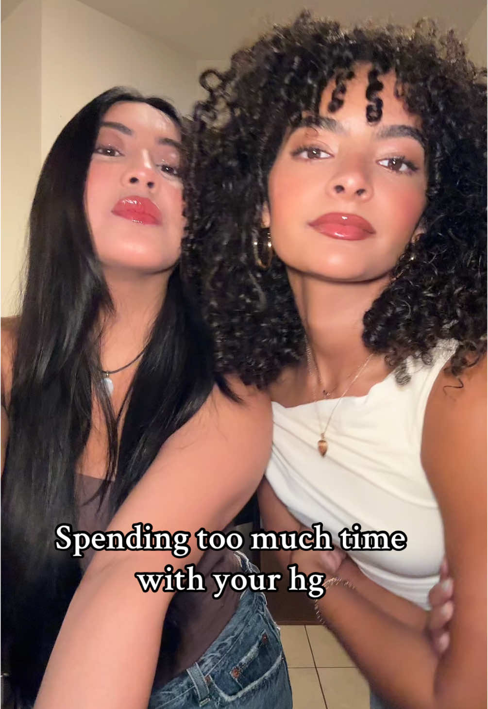 Another sleepover in our late 20’s #iknewtherewassomethingoffaboutyou #youregaysound #cute #funny #trendy #curlyhair #straighthair #asianlatinaduo #asian #latina