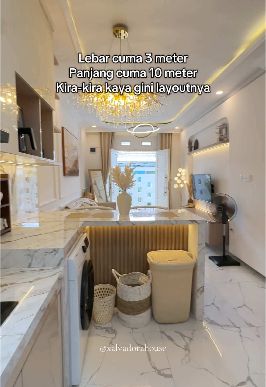 Living, dining, kitchen, laundry & bathroom menjadi satu kesatuan yang utuh🤣 #fyp #xalvadorahouse 
