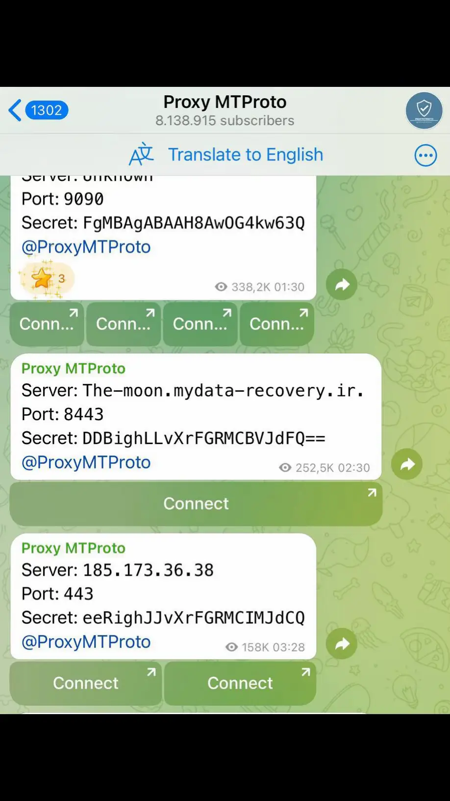 Vậy là đêm qua chính thức các nhà mạng đã chặn truy cập telegram Hiện tại có cách đơn giản để ae có thê truy cập tele, free, k cần bật VNP Ae vào Link này: t.me/ProxyMTProto Chọn 1 proxy bất kì, sau đó nhấn connect là truy cập bình thường. Vì đây là nhóm tele nên ae nào hiện tại k vô được tele thì phải tìm cách vô đã, ví dụ bật 1.1.1.1