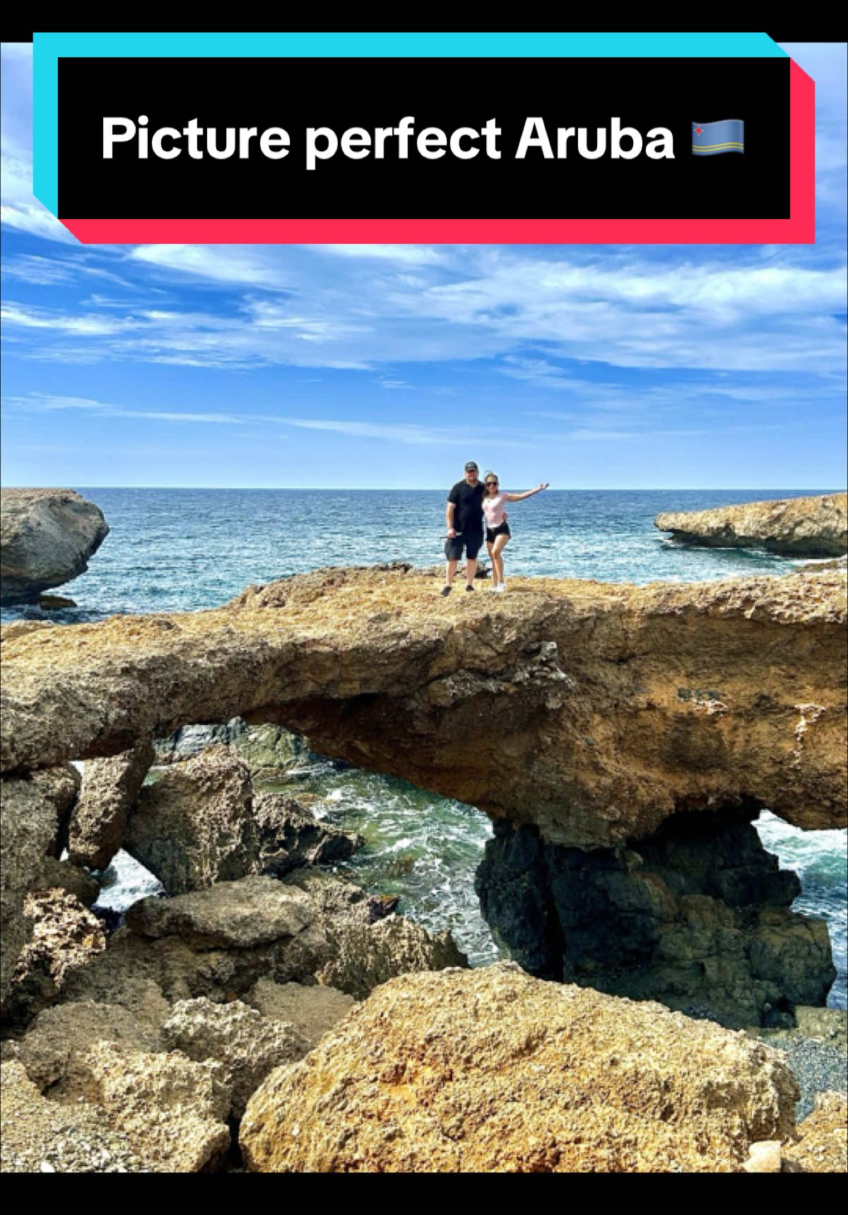 This is tripod bridge in Aruba 🇦🇼  its called Tripod as it has 3  angles.  For thousands of years pounding waves and strong winds have slowly chiseled away at the limestone cliffs along Aruba's north coast to create several natural bridges. #aruba #arubatouristspot #tripodbridge #tripodbridgearuba #blackstonebeacharuba 